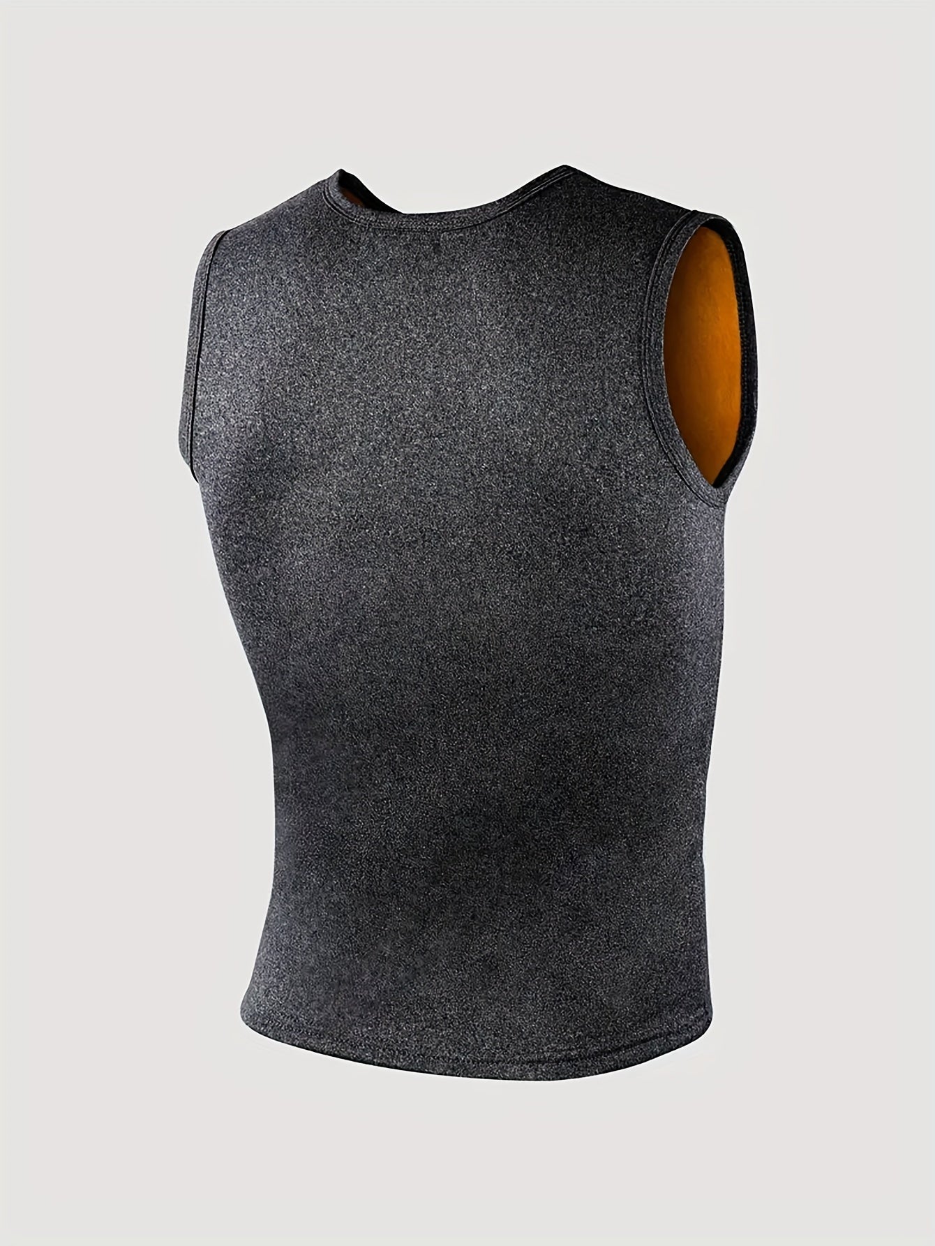 1pz Top da uomo termico foderato in fleece, stampa "MAN", gilet caldo autunno/inverno, impermeabile, poliestere 95% elastano 5%, tessuto a maglia, medio stretch, strato base atletico, spesso