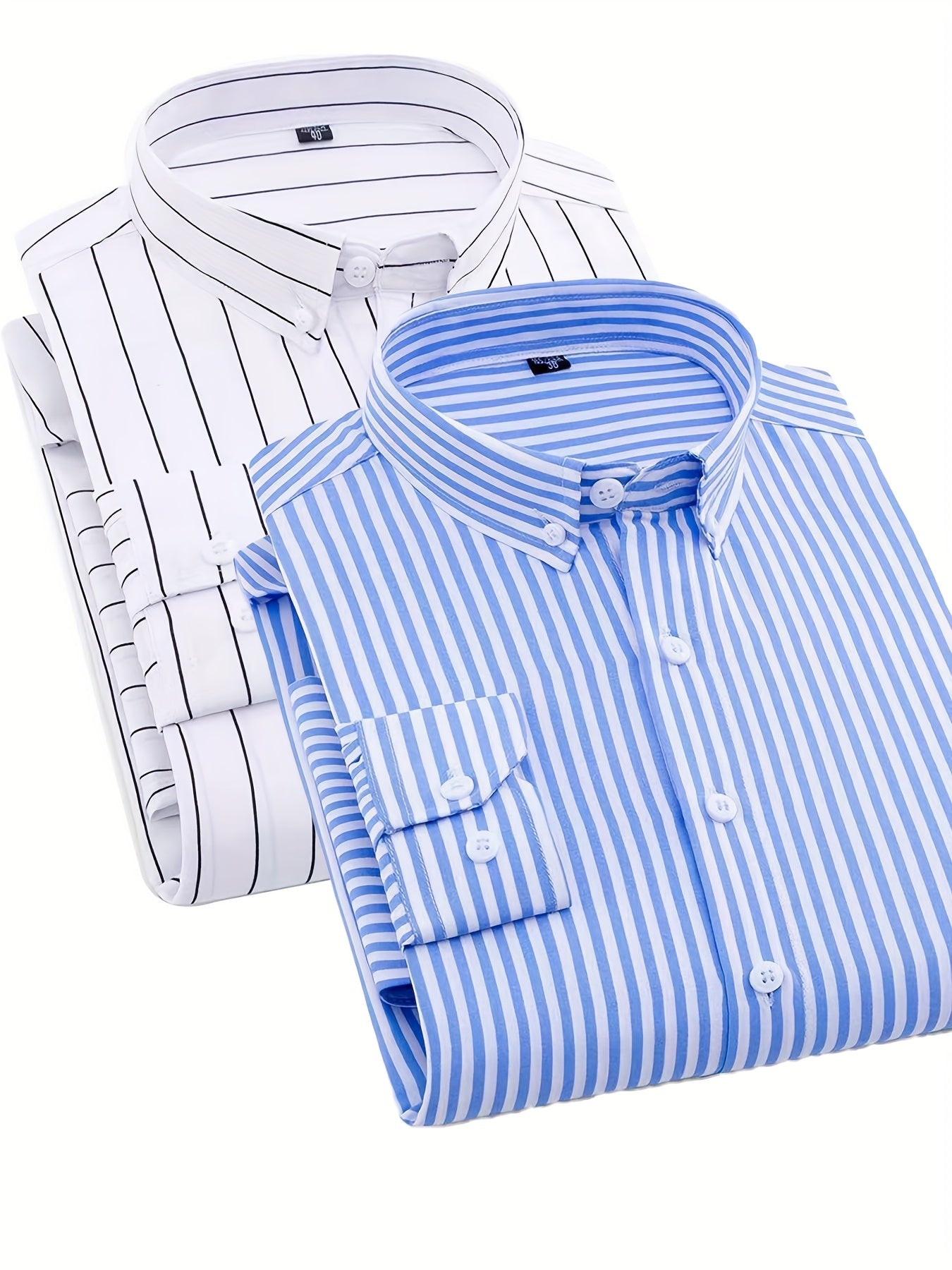 1+1pz Camicia Uomo a Righe con Maniche Lunghe - Colletto Casual, Tessuto Leggero, Ideale per Vacanze al Mare, Appuntamenti e Regali, Top Classico a Righe