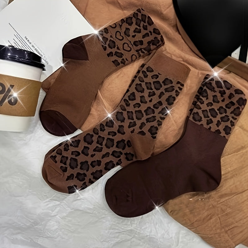 3 Paia di Calzini alla Caviglia per Donna con Stampa Leopardo, Tessuto Elasticizzato in Poliestere, Lavabile in Lavatrice, Casual ed Elegante, Design Giocoso con Animali per Autunno e Inverno, Utilizzo Interno/Esterno, Calzini con Stampa Leopardo