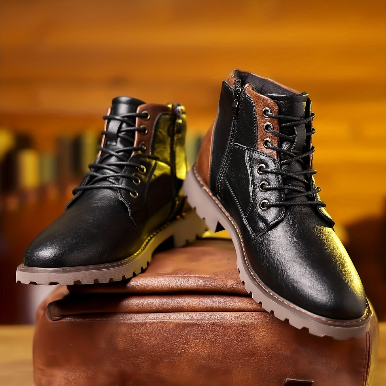 Stivali Stringati Da Uomo, Scarpe Da Passeggio Casual Con Cerniere, Stivali Ispirati Agli Stivali Di Servizio