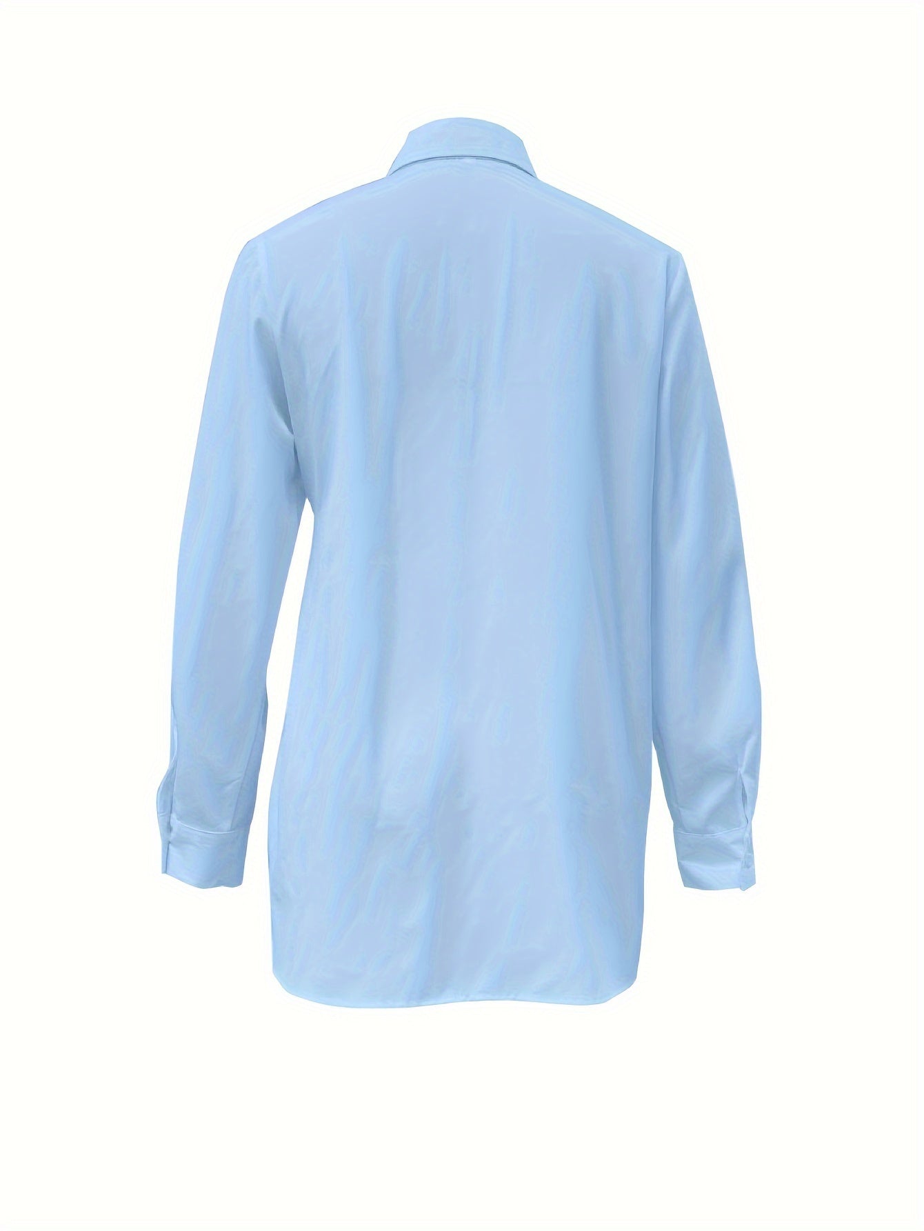 Women'S Casual Solid Color Long Sleeve Shirt, 100% Polyester, Lapel Collar, Button Front, All Season Woven Fabric, 117 gsm - Versatile Adult Shirting