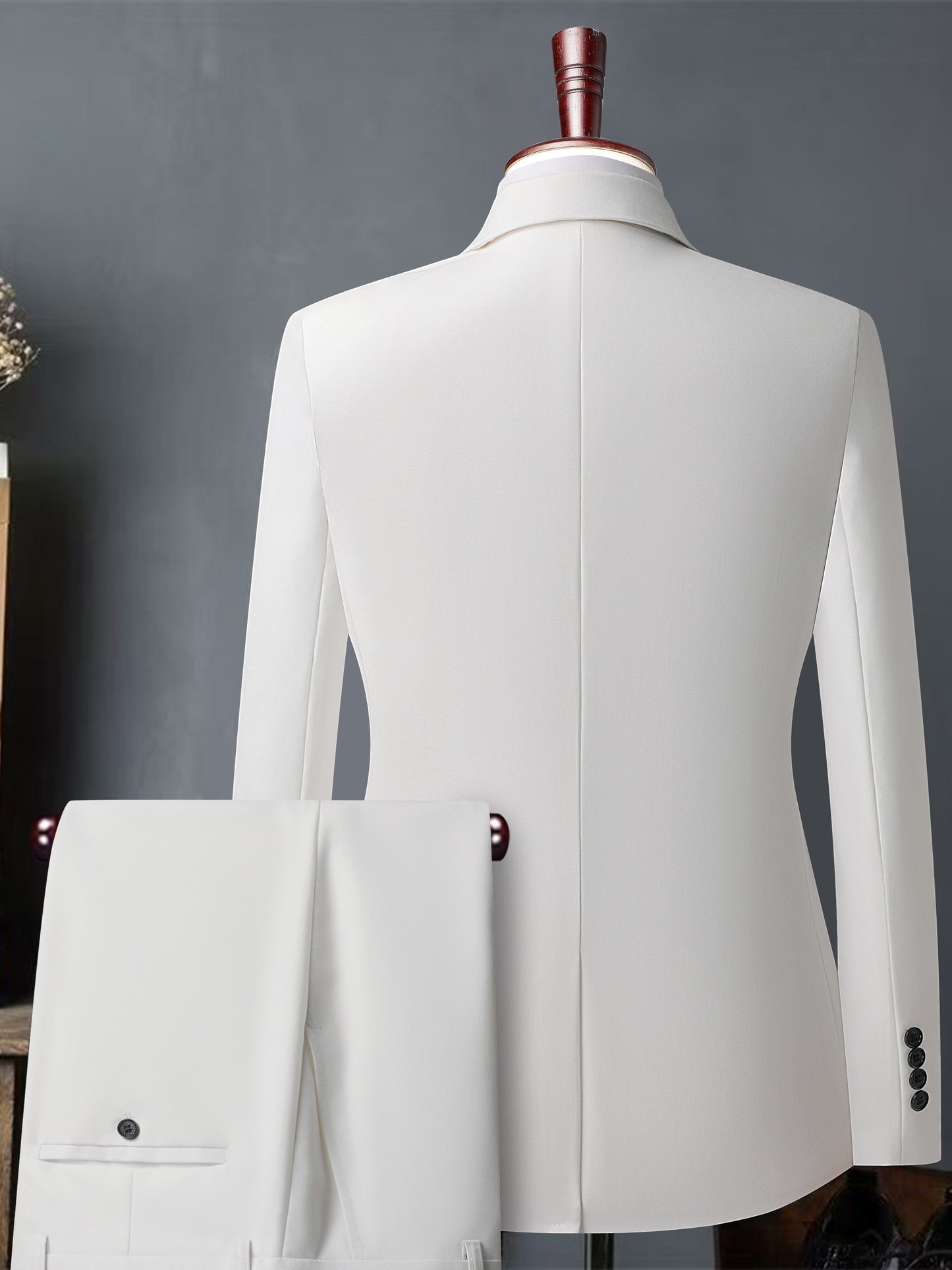 Abito da uomo bianco di alta gamma - Resistente alle rughe, adatto per ufficio e feste, taglio sottile con design doppiopetto, maniche lunghe, tessuto viscosa, perfetto per eventi formali, abbigliamento formale|Abito sottile|Tessuto viscosa