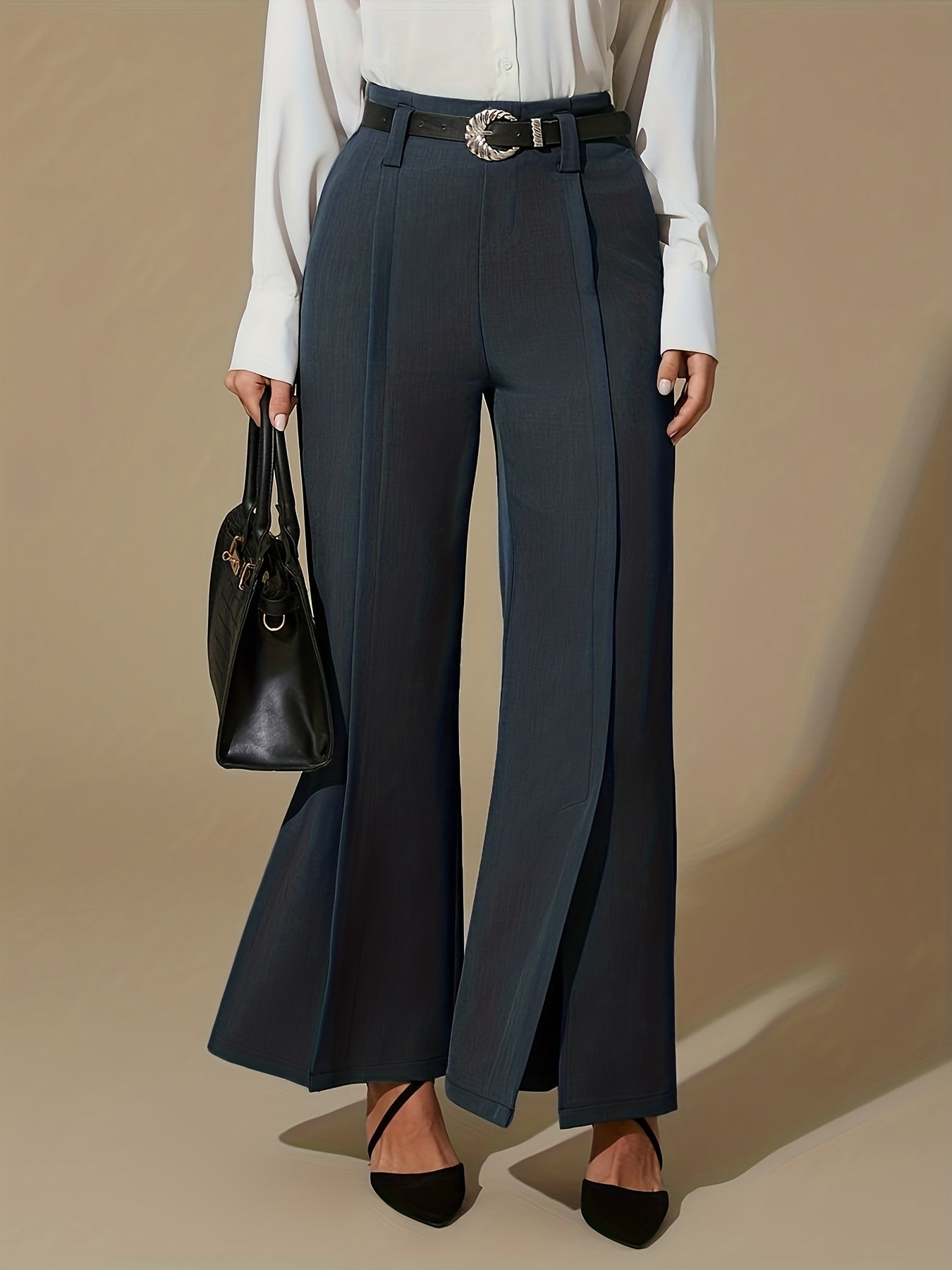 Women'S Elegant Wide-Leg Trousers - Non-Belted Pants with Elastic Waist, All-Season Formal & Everyday Pants for Office, Parties, Casual Outfits - Diqiuivy Professional Women'S Clothing, Party Attire, Smooth Texture, Office Wear, Stylish Bottoms