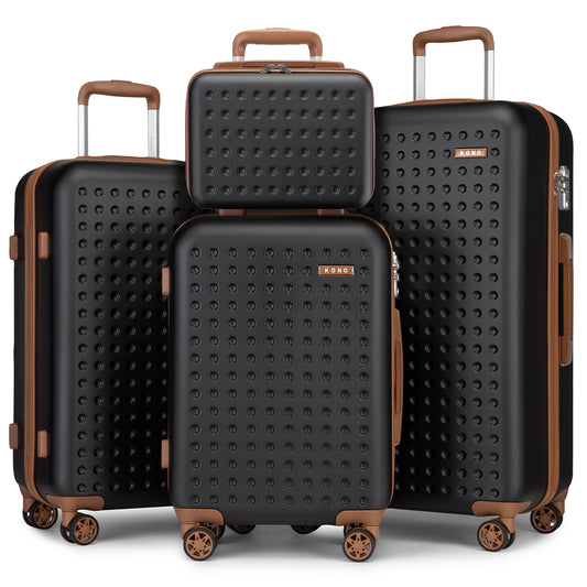 Set di 4 Valigie da 14/20/24/28 pollici Kono Elegante in ABS+PC a Pois con Guscio Rigido e Serratura TSA, Set di 4 Pezzi con Valigetta da Toilette, Bagagli da Viaggio Durevoli con Serratura TSA e Ruote Silenziose
