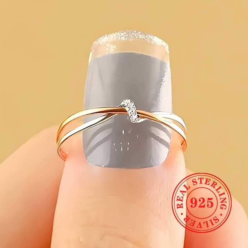 1pezzo READKISS Anello elegante S925 Sterling Silvery Double-Tone Twisted - Placcato in riodio, pietra natale di aprile, zircone cubico sintetico, gioiello versatile per tutti i giorni e feste