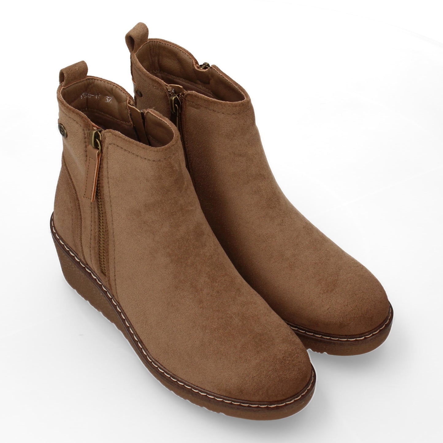 Stivaletto con Zeppa Donna, Design Comodo ed Elegante. Dettagli Cuciti con Chiusura a Cerniera e Linguetta Posteriore. Perfetto per Autunno e Inverno