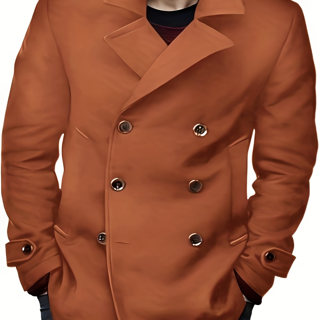 1pz Cappotto Invernale Pesante da Uomo - Giacca Doppiopetto con Colletto a Lancia, Grande Bottone sul Risvolto & Passanti in Tinta Unita (Tessuto Non Elasticizzato) - Capospalla Spesso per Taglie Grandi e Alte, Abbigliamento Casual ed Elegante (Marrone),