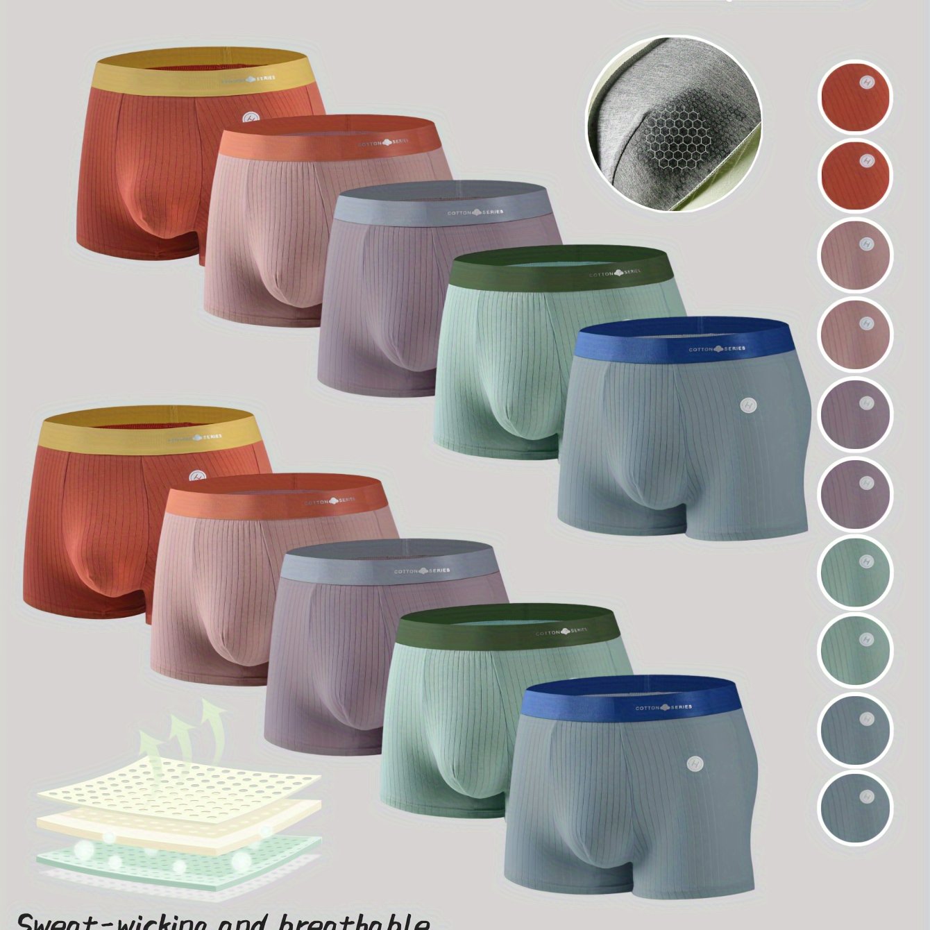 10 Pezzi Boxer Uomo in Cotone - Morbidi, Traspiranti e Elasticizzati con Cintura Elastica Design a Blocchi di Colore Assorbente Sudore