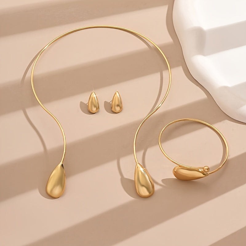 4 Pezzi Set di Orecchini a Goccia Eleganti Geometrici Lucidi, Bracciale e Collana per Donne