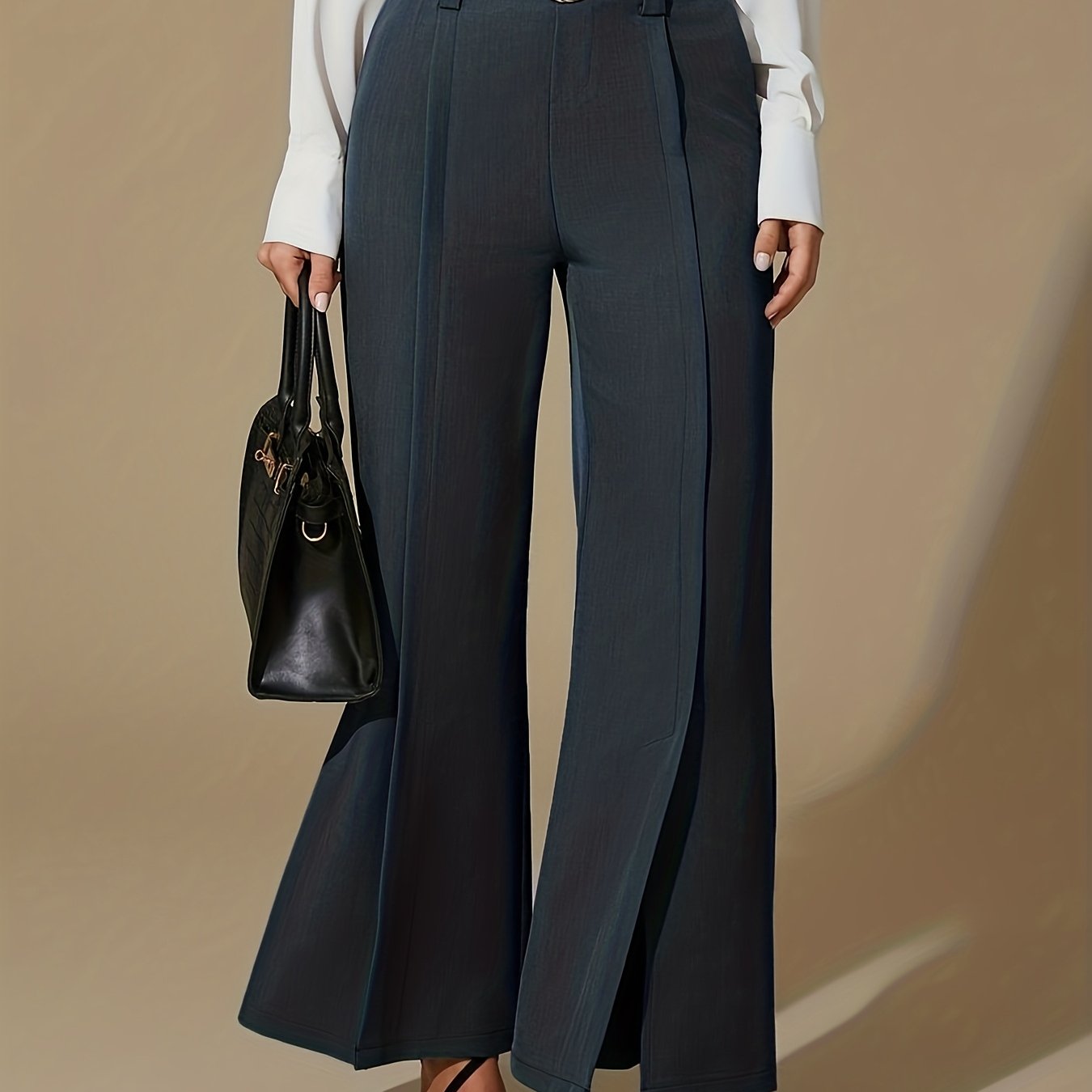 Women'S Elegant Wide-Leg Trousers - Non-Belted Pants with Elastic Waist, All-Season Formal & Everyday Pants for Office, Parties, Casual Outfits - Diqiuivy Professional Women'S Clothing, Party Attire, Smooth Texture, Office Wear, Stylish Bottoms