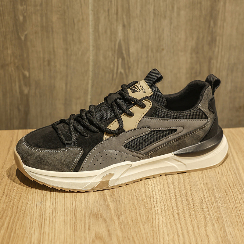 Scarpe da Ginnastica Invernali Uomo Retro di Alta Qualità - Suola Spessa e Resistente, Tomaia in PU Beige & Nero con Lacci Bassa, Ideali per Palestra o Casuale (Autunno/Inverno)