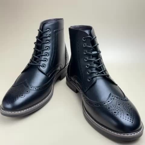 Stivali con lacci da uomo, stivaletti e stivali alti, design a punta d'ala, motivo brogue, scarpe Oxford e Derby, stivali neri e marroni, stile casual vintage britannico, comodi e resistenti, adatti per tutte le stagioni