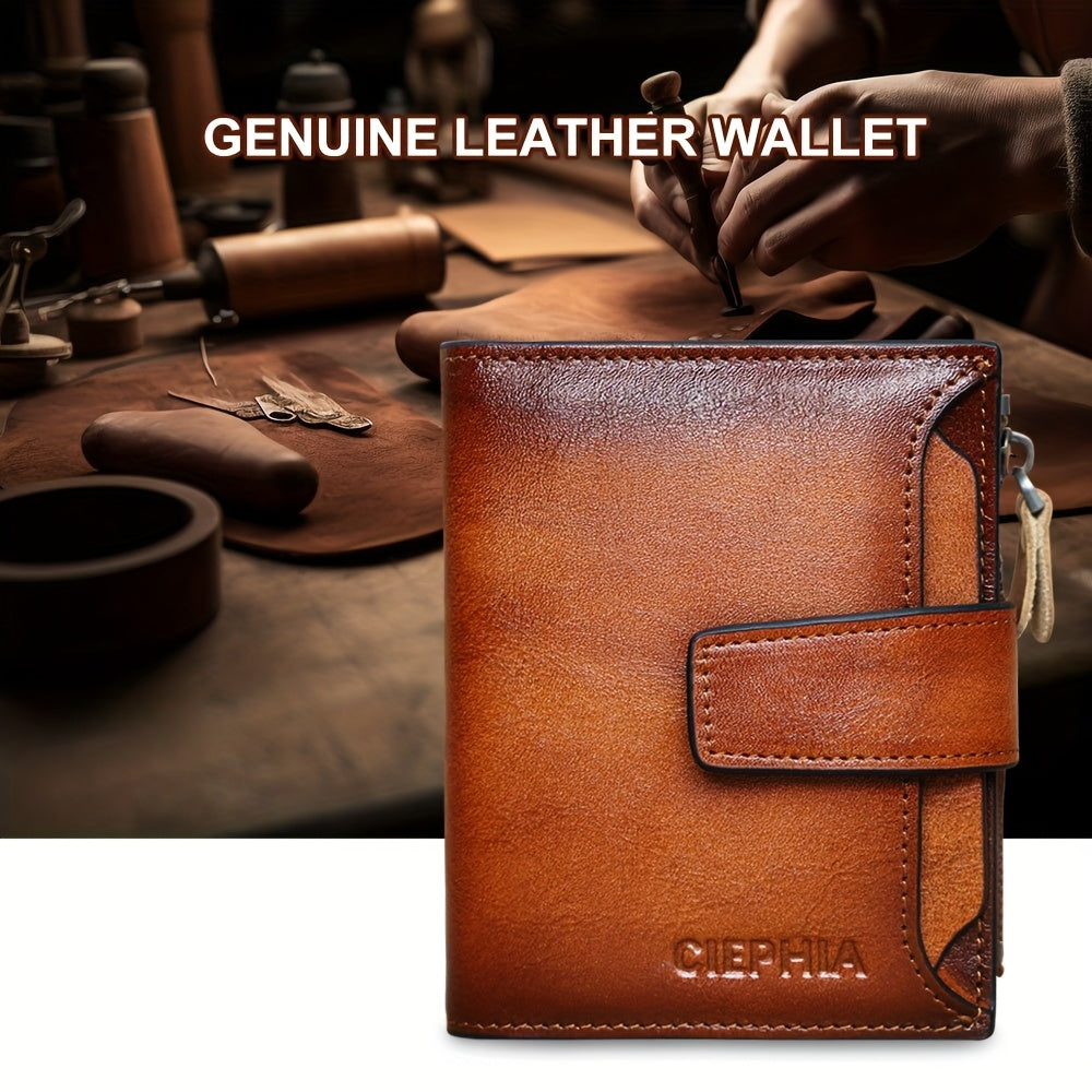 1pz Portafoglio Uomo CIEPHIA in Vera Pelle - Blocco RFID Antifurto, Marrone Scuro (Dark Tan), con Chiusura a Zip, 17 Tasche per Carte, Scomparto Monete e Finestra ID – Multi-Compartimenti Resistente ed Elegante Ideale come Regalo di San Valentino, Festa d