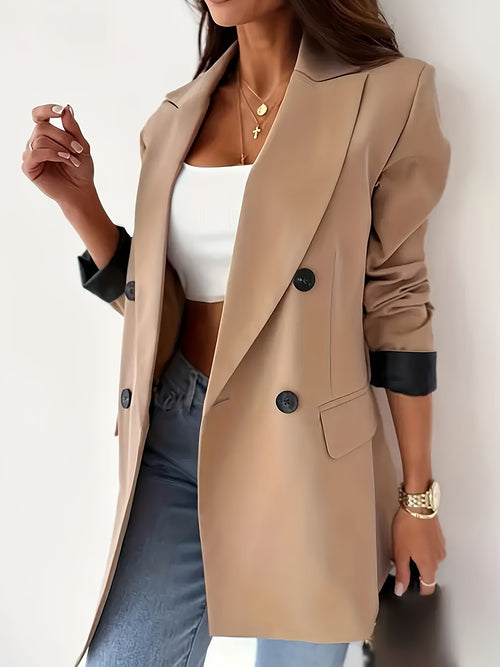 Double Breasted Lapel Collar Blazer, Elegant Long Sleeve Blazer For Work & Office, Women's Clothing