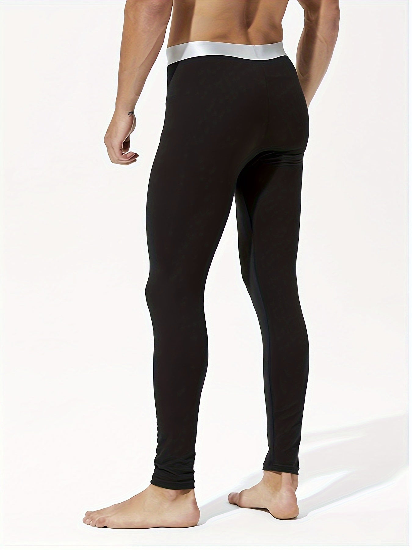 2pezzo Leggings Termici Slim-Fit da Uomo - Pantaloni Caldi Foderati in Pile per Autunno e Inverno, Tessuto Elasticizzato Comodo, Nero Solido, Perfetti per Abbigliamento Casual, Abbigliamento Invernale | Leggings Slim Fit | Vestibilità Comoda