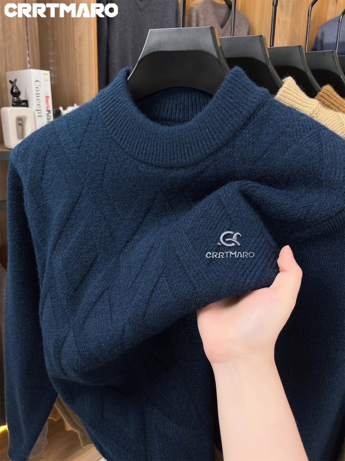 Maglione termico da uomo CARTMARO - Maglione invernale pesante con scollo rotondo, strato base spesso per il freddo per abiti formali e quotidiani - Marrone/rosso scuro - Maglione facile da curare per ufficio, feste, abbigliamento casual - Abbigliamento a