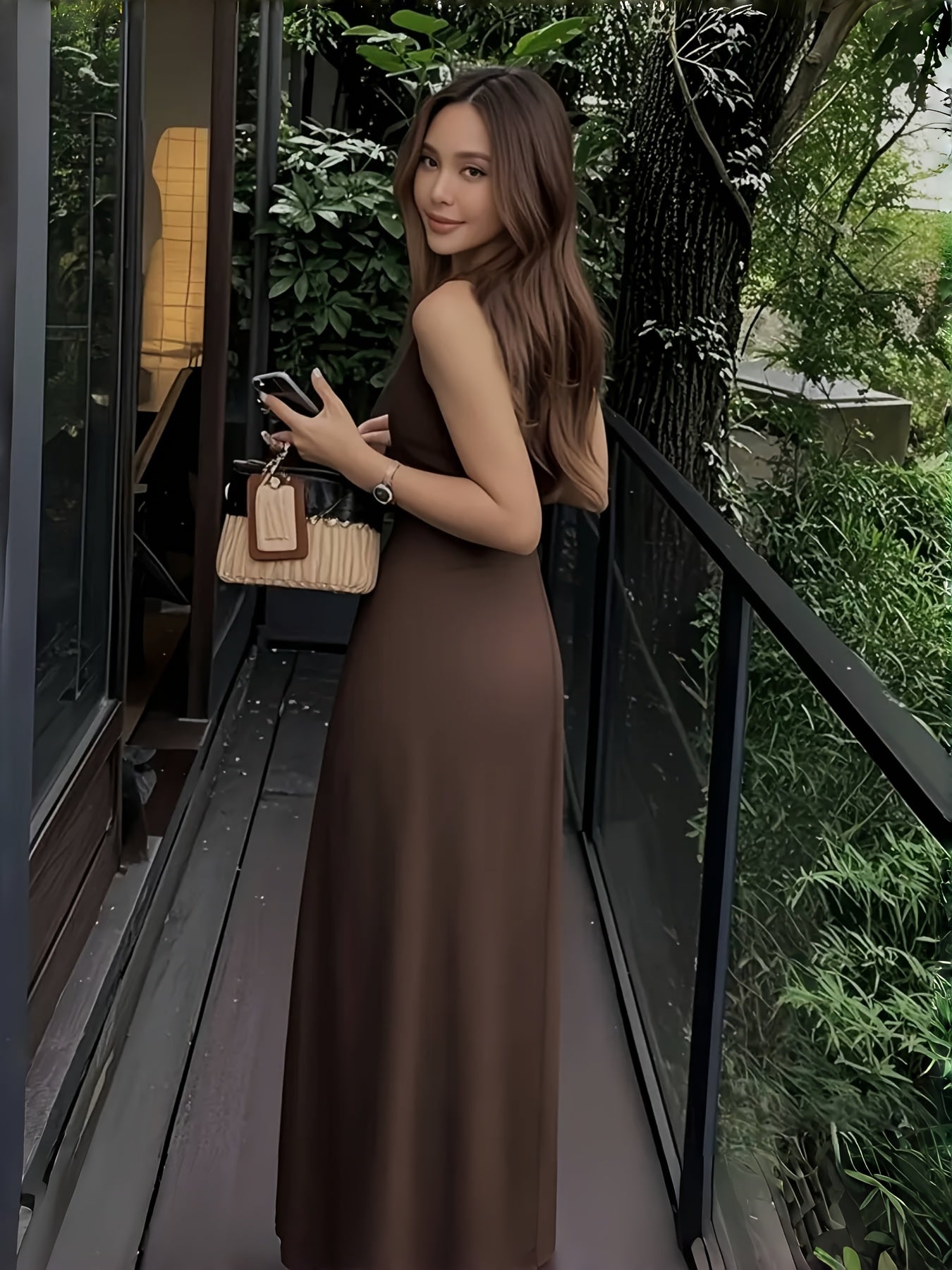 Women's Elegant Sleeveless Maxi dress - Formal to Casual Outfits, Machine Washable Deep Brown Dress for Vacation, Office, Parties - Flattering Fit Everyday & Special Occasions