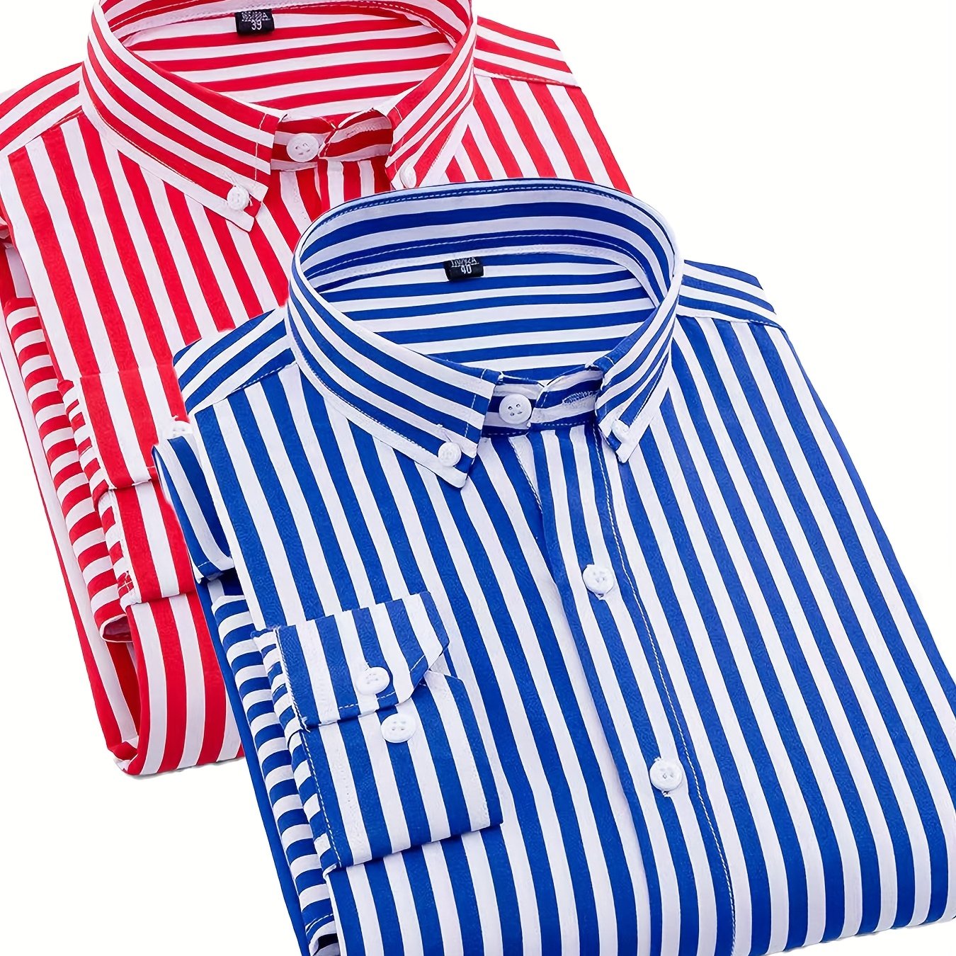 1+1pz Camicia Uomo a Righe con Maniche Lunghe - Colletto Casual, Tessuto Leggero, Ideale per Vacanze al Mare, Appuntamenti e Regali, Top Classico a Righe
