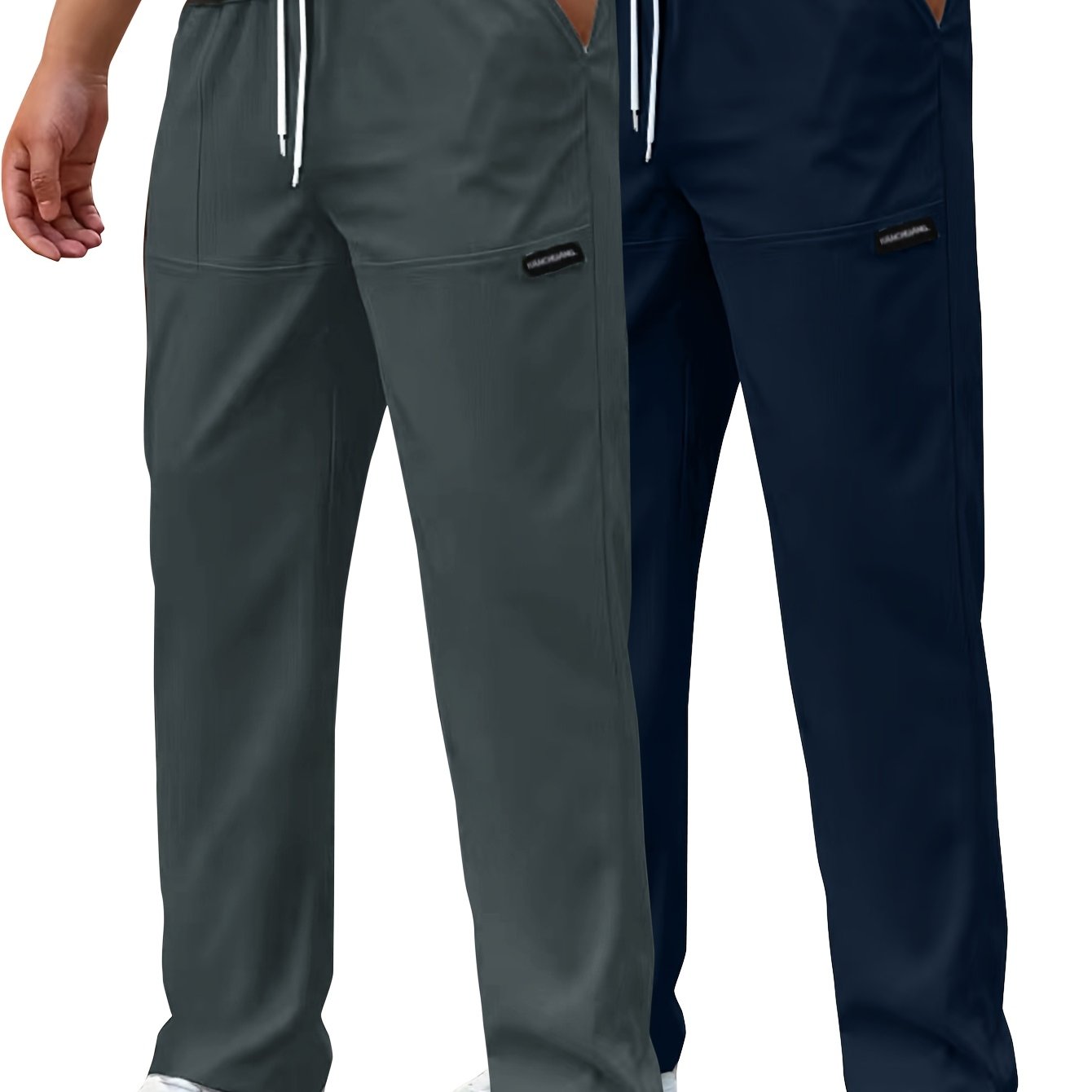 Pantaloni da lavoro casual da uomo a gamba dritta - Poliestere leggero, vita con coulisse, stile primavera/estate, opzioni bianco e blu navy, abbigliamento da lavoro casual | Pantaloni a gamba dritta | Tessuto in poliestere