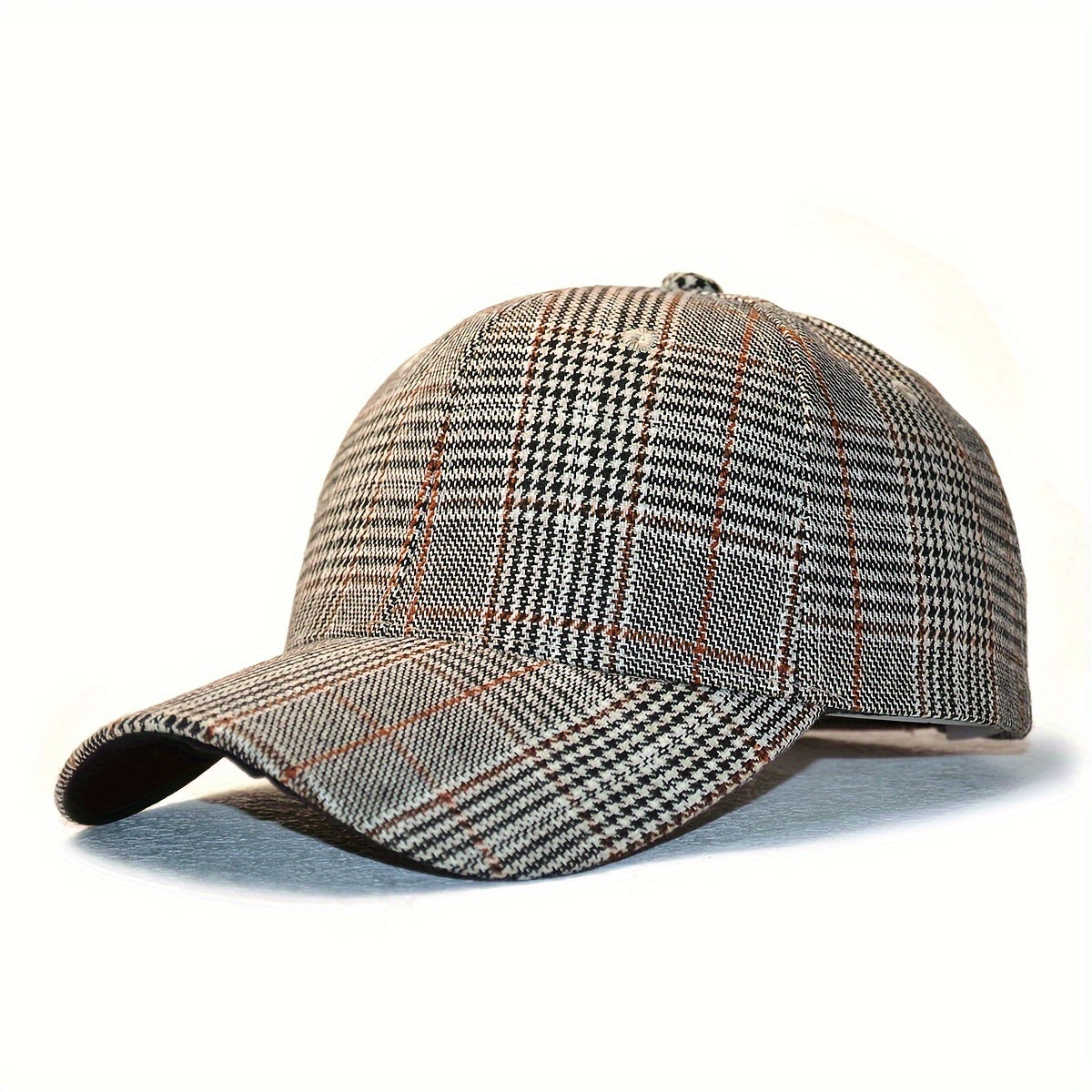 1pz Cappellino da Baseball Classico a Quadri Houndstooth - Traspirante, Design Vintage a Quadri con Coulisse Regolabile, Cappello da Sole Ideale per Primavera & Autunno, Disponibile in Grigio/Bianco, Marrone/Beige, Grigio Scuro/Nero
