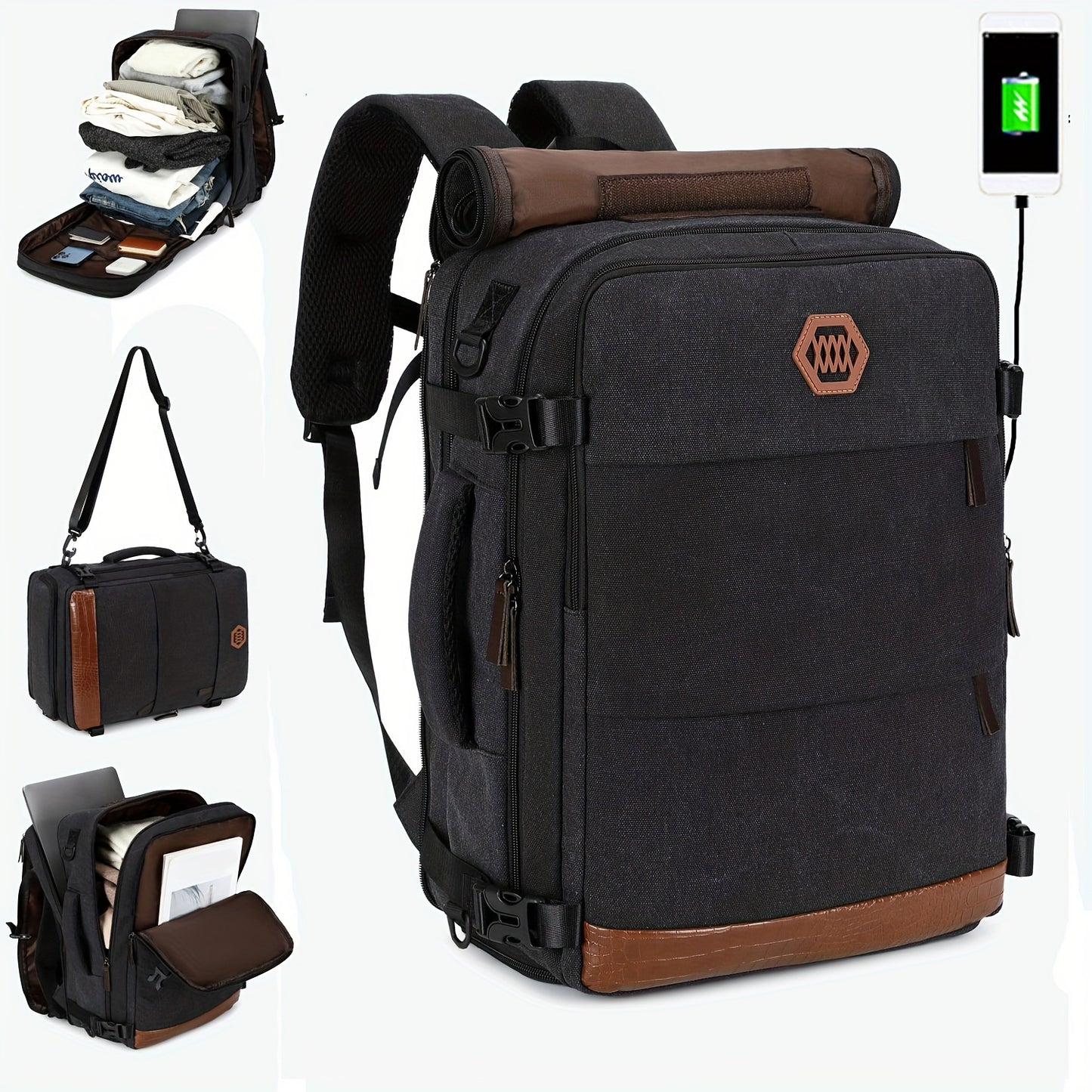 Zaino da Viaggio Approvato dalle Compagnie Aeree con Porta di Ricarica USB, Scomparto per Scarpe e Custodia per Laptop da 99,8 cm - Borsone Leggero per Università Uomini e Donne, Design Marrone & Beige, Spallacci Regolabili, Tasche Multiple, Solo Lavaggio