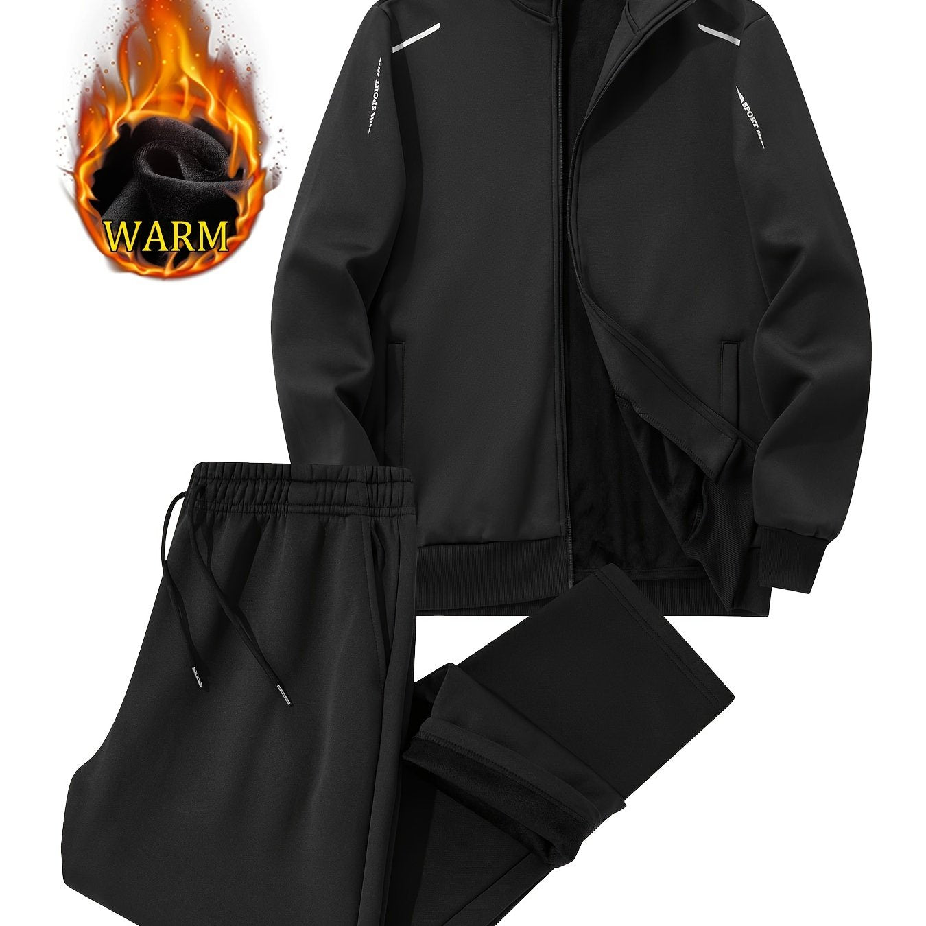 Tute da uomo invernali in velluto spesso per il tempo libero per persone di mezza età e giovani, ideali per sport all'aperto, resistenti al vento, con top e pantaloni a tinta unita.