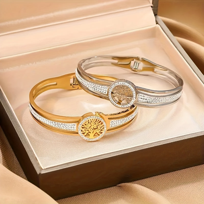 1pz Braccialetto Bangle In Acciaio Inossidabile Albero Della Vita, Braccialetto Da Uomo Di Moda