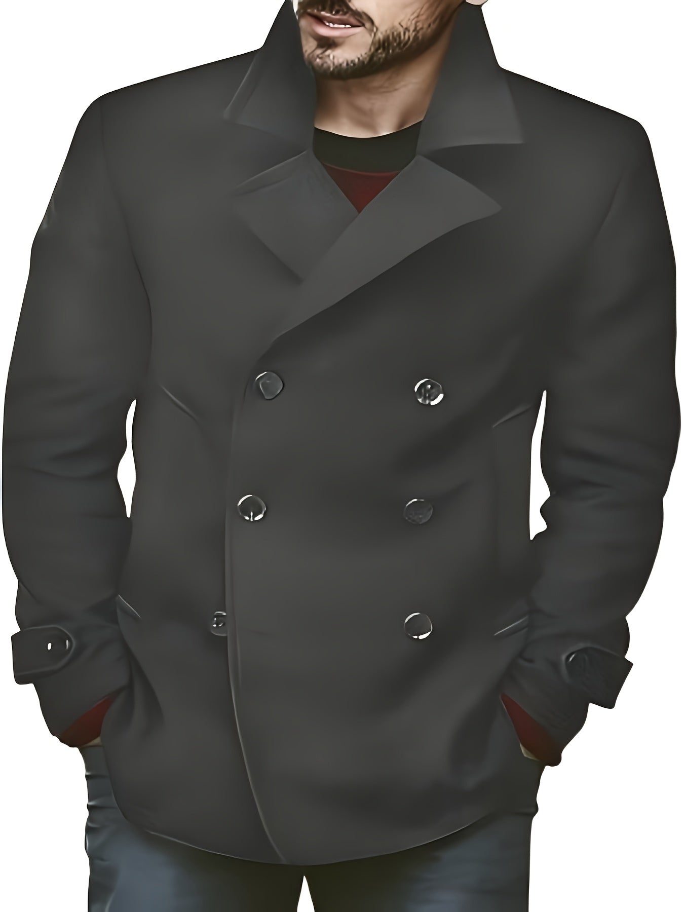 1pz Cappotto Invernale Pesante da Uomo - Giacca Doppiopetto con Colletto a Lancia, Grande Bottone sul Risvolto & Passanti in Tinta Unita (Tessuto Non Elasticizzato) - Capospalla Spesso per Taglie Grandi e Alte, Abbigliamento Casual ed Elegante (Marrone),