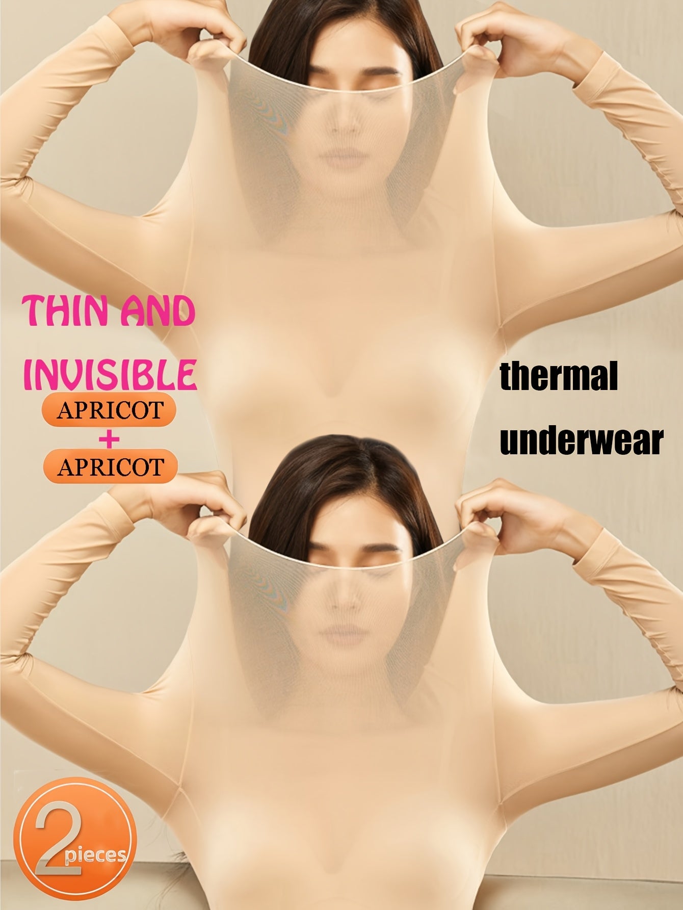 2pcs Sottovesti Caldi Ultra Sottili, Top Slim Fit a Manica Lunga Morbido e Confortevole ad Alta Elasticità, Intimo e Biancheria da Notte da Donna