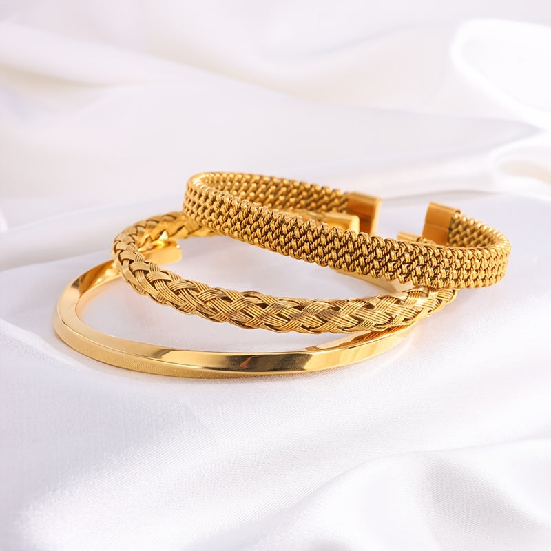 3pcs Braccialetti in Acciaio Inossidabile 304 Placcati Oro 18K - Design Sportivo Minimalista Unisex, Gioielli Resistenti per Uomo e Donna