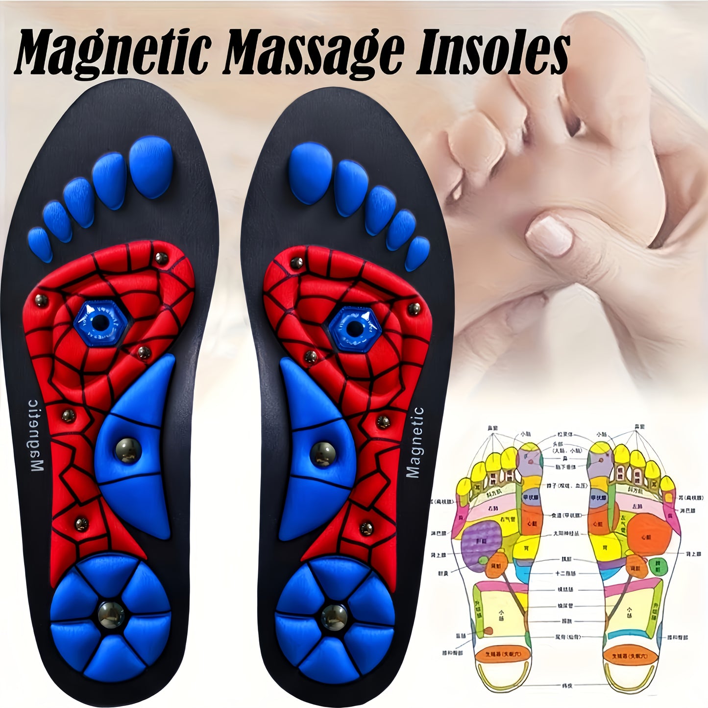 1 Paio di Solette Magnetiche Massaggianti in EVA Antiscivolo con Cuscino Ammortizzante e Traspiranti per Uomo e Donna, Supporto Arco Plantare Lifestyle