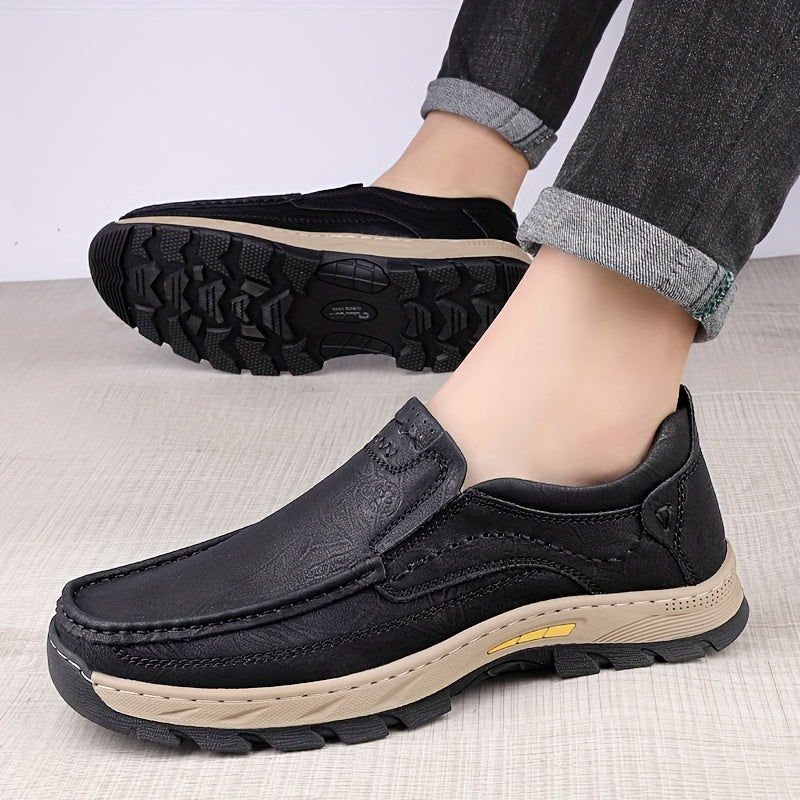 Scarpe da uomo in pelle di mucca divisa CLOHOO, comode scarpe mocassino slip-on con suola in gomma antiscivolo per camminare, calzature da uomo