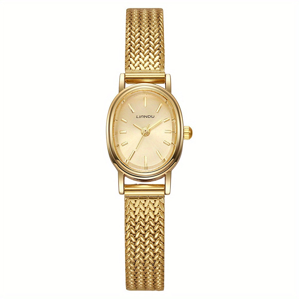 1pc SOKI Women's Golden-Tone Watch - Elegant Minimalist wristwatch with Alloy Chain-like Band, Quartz Movement, Everyday & Formal Jewelry - Perfect Gift for Women, Commuter Accessory, Goldtone Finish, Sleek Design, Stylish Accessory, Durable Material, Fas