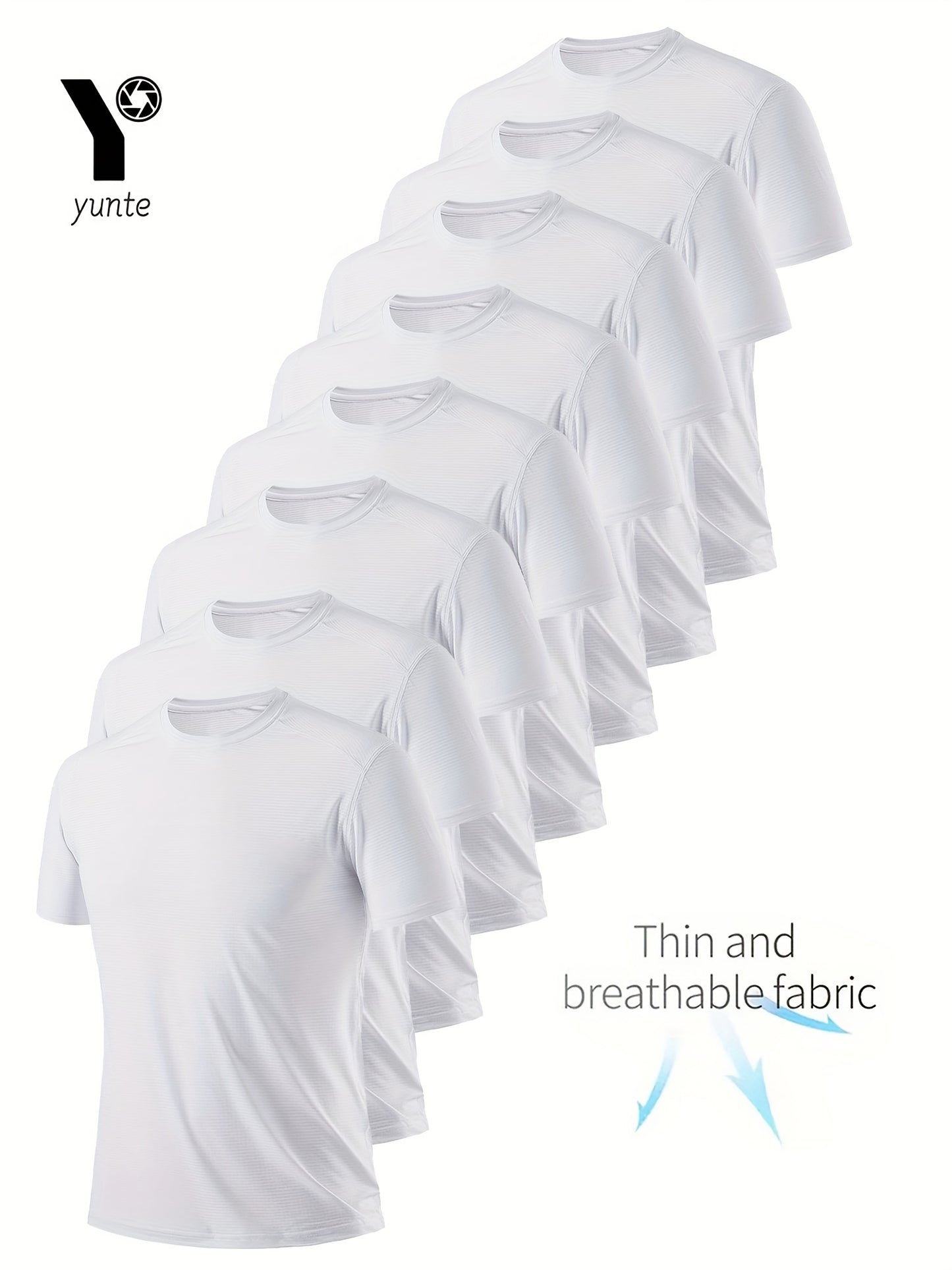 8 Magliette Ultra Leggere Uomo YUNTÉ - Traspiranti, Assorbenti, Poliestere, Collo Tondo, Maniche Corte - Ideali per Palestra, Corsa e Fitness, Leggere e Comode, Abbigliamento Sportivo