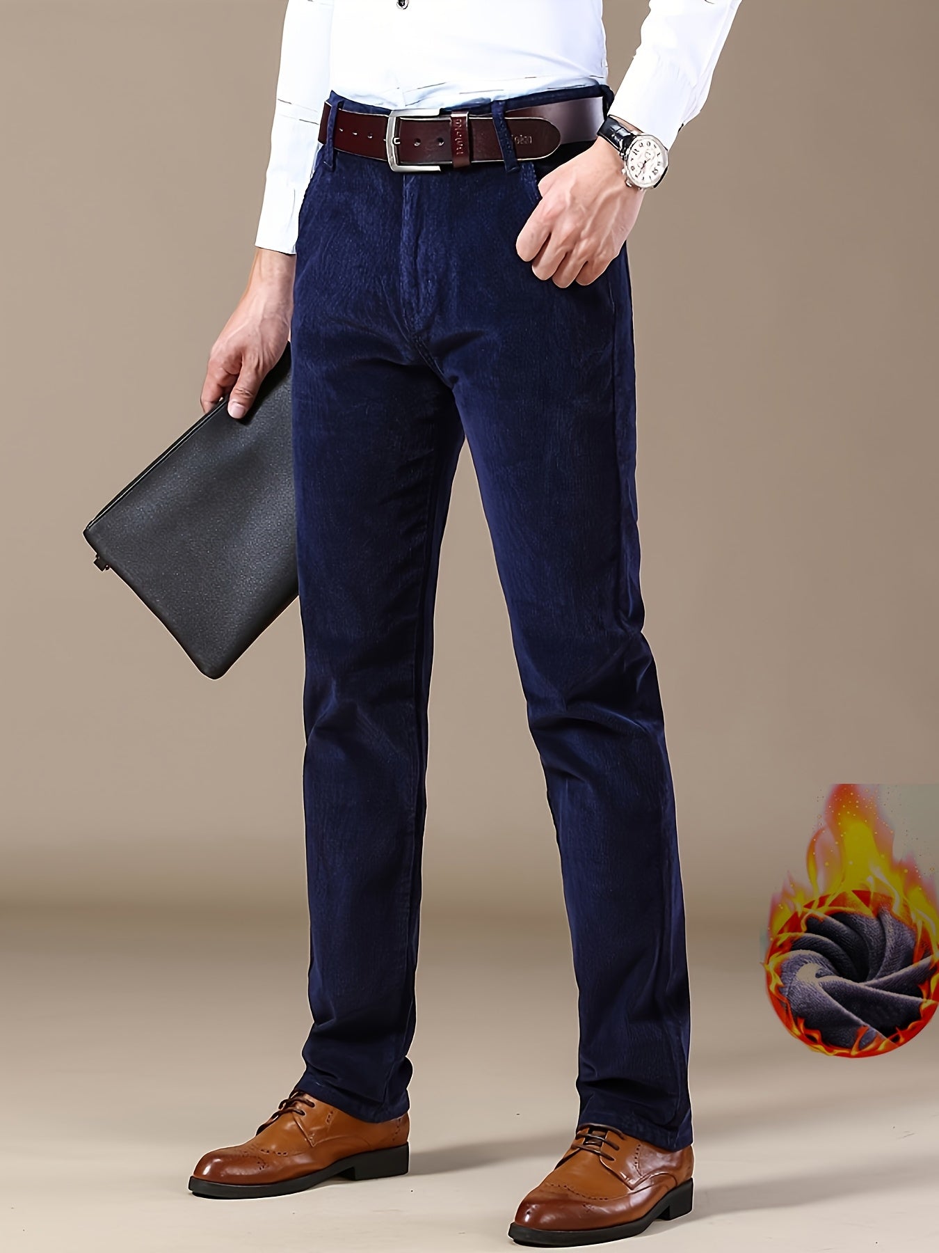 Uomo Pantaloni Slim-Fit a Gamba Dritta - Tuta Ufficio e Casual per Tutte le Stagioni, Lavabili in Lavatrice - Marrone Elegante, Design Versatile, Finitura di Alta Qualità, Abbigliamento Business