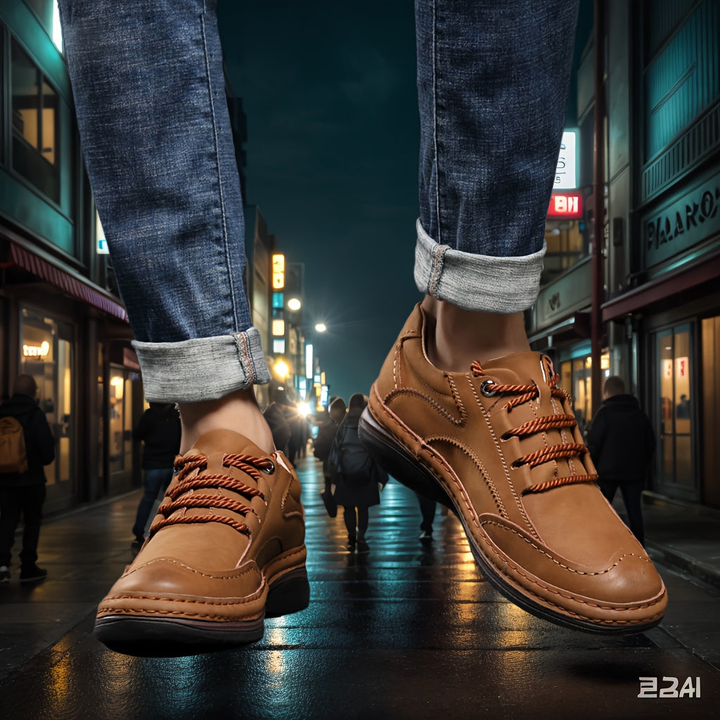 Scarpe da Uomo in Vera Pelle per Business Casual, Scarpe da Allenamento Sportivo, Scarpe da Trekking e Viaggio all'Aperto, Scarpe Basse, Scarpe da Guida, Design con Lacci in Pelle Tinta Unita, Comode e Pratiche per Tutte le 4 Stagioni, Suola Spessa Antisc