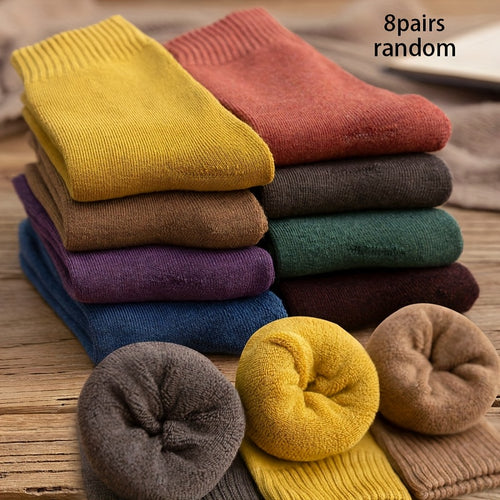 8 Paia di Calze Casual Colorate Mid-Polpaccio Tesoro Calze Spesse Multi-Colorate Strisce Autunno e Inverno Essenziali! Chiuso-Occhio Chi Lo Sa! 8 Paia di Calze Colorate Spesse Una Tinta per Tutto il Periodo 8 Paia di Calze Spesse Set | Abbinamento di Colo