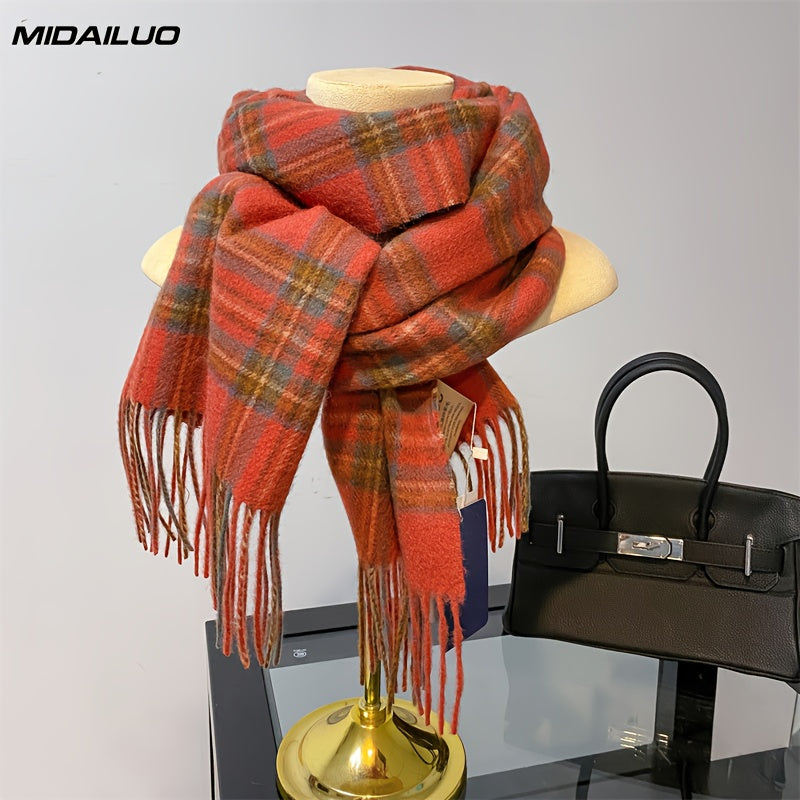Sciarpa in Lana 100% MIDAILUO - 180,01x32,0 cm Sciarpa in Quadri Invernale Calda e Resistente al Vento, Design Elegante e Stiloso Non Elasticizzato per Attività All'Aperto e Abbigliamento Casual, Accessorio Invernale Accogliente, Motivo Classico in Quadri