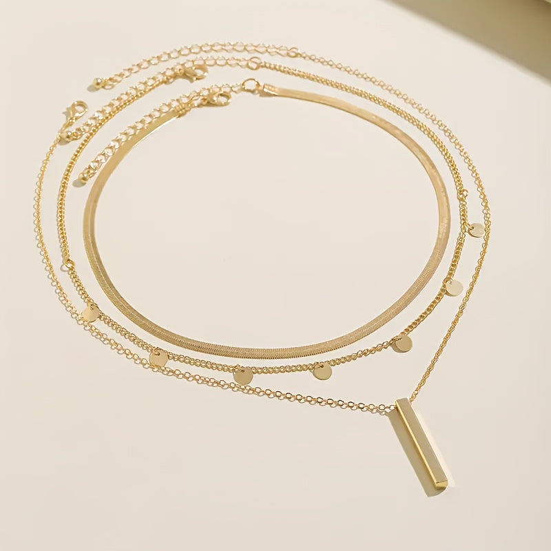 3pz Elegante Set di Collane Multi-Livello ispirate al Vintage, Lega di Zinco, con Pendenti a Disco e Fiocchi, per Donne, Ideale per l'Abbigliamento Quotidiano e le Occasioni Speciali