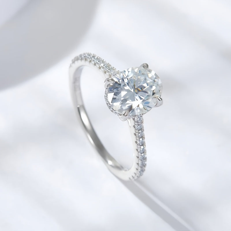 925 Sterling Argento 2 Carati Anello Moissanite, Design Alla Moda, Lusso Di Alta Qualità E Semplice, Adatto Per Indossare Ogni Giorno, Proposta, Impegno E Matrimonio, Regali Per San Valentino, Natale E Capodanno, Con Scatola Regalo Di Circa 5g