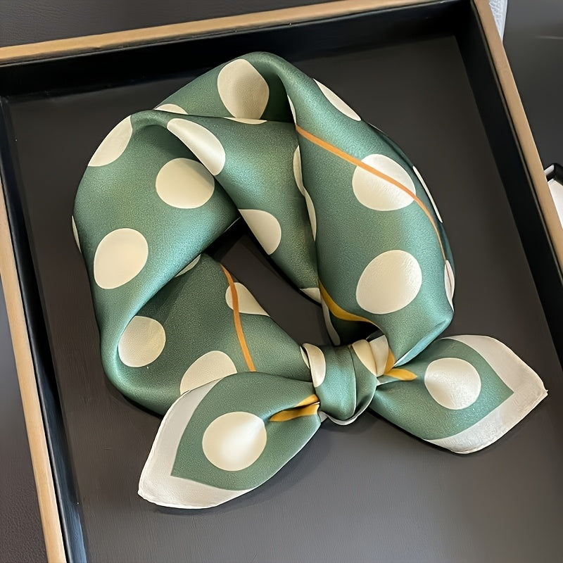 68,58 cm Foulard Quadrato in Raso a Pois Verde e Bianco Stile Retro - Accessorio Moda Antivento e Protettivo dal Sole con Motivi Geometrici Dorati | Ideale per Uscite Casual, Collo e Acconciature