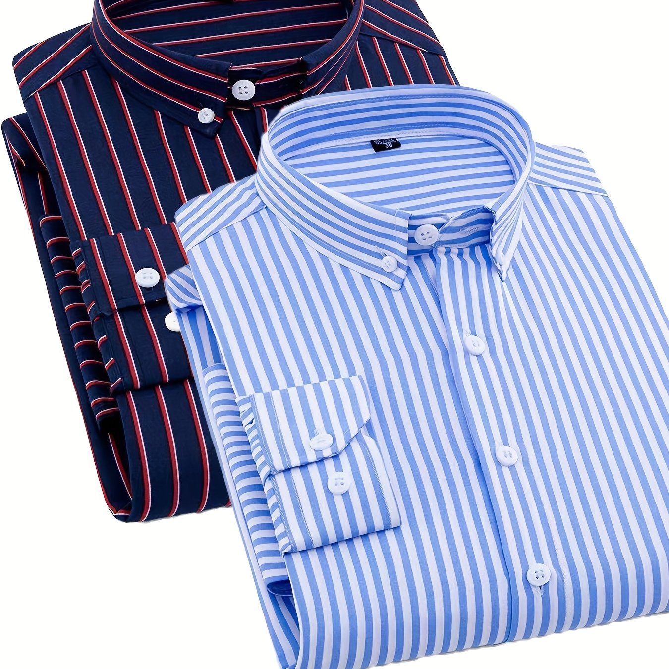 1+1pz Camicia Uomo a Righe con Maniche Lunghe - Colletto Casual, Tessuto Leggero, Ideale per Vacanze al Mare, Appuntamenti e Regali, Top Classico a Righe
