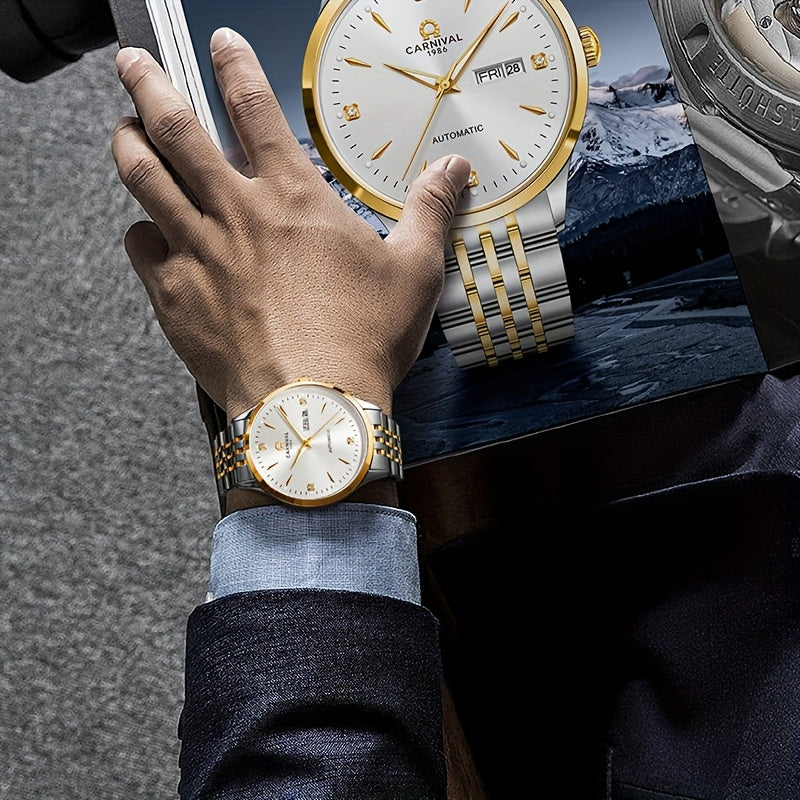 Orologio Meccanico Uomo I&W Carnival, Automatico a Carica Autonoma, Vetro Sintetico Zaffiro, Impermeabile, Regalo per le Vacanze