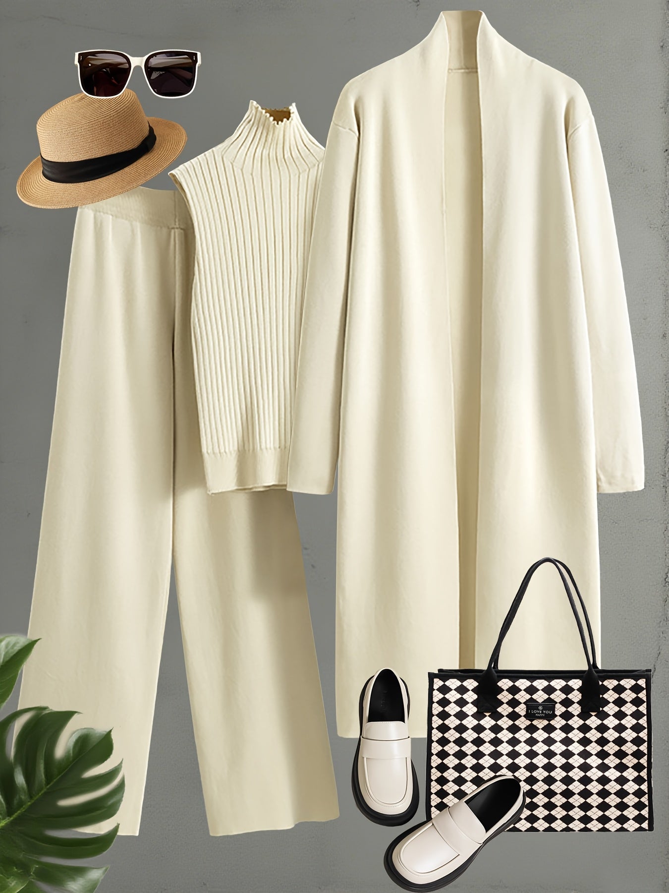 Set Invernale da Donna 3 Pezzi - Elegante Tuta Ispirata al Stile Coreano con Blazer a Collo, Pantaloni a Gamba Larga e Giacca | Lavabile a Mano per Ufficio e Semi-Formale, Beige/Marrone/Blu Navy/Taupe (Non Lavare a Secco)