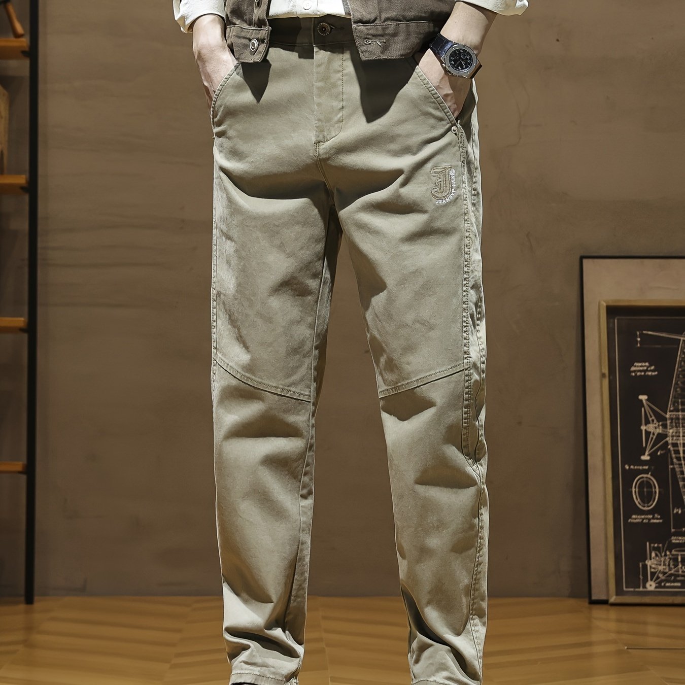 Pantaloni casual da uomo - Pantaloni beige/marrone, abbigliamento quotidiano e formale per tutte le stagioni, vestibilità regolare, abbigliamento formale non elasticizzato, abbigliamento per ufficio e casual facile da curare, abbigliamento versatile, desi