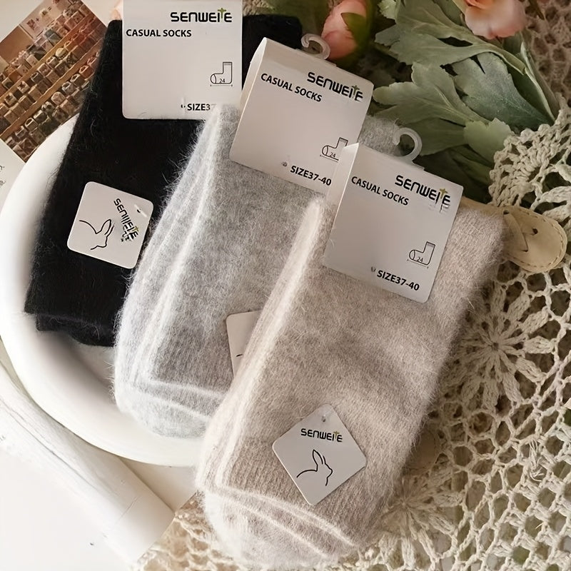 3 Paia di Calzini Autunnali e Invernali da Donna, Calze a Mezza Gamba da Donna, Spesse e Calde in Autunno e Inverno, Calze Tinta Unita e Design Versatile per il Pendolarismo! Calzini Antifreddo e Morbidi per Autunno e Inverno!, Calze Lunghe da Donna