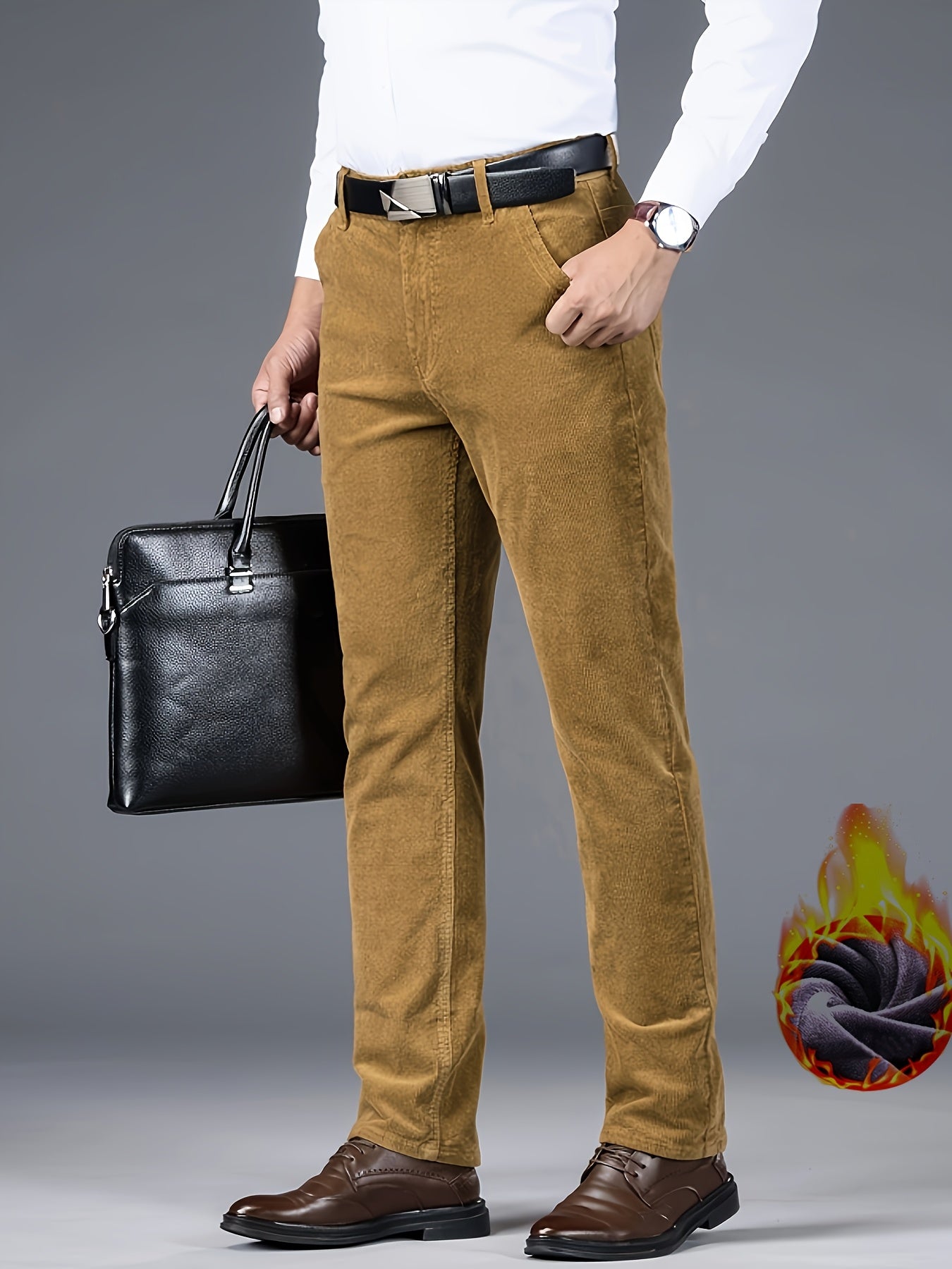 Uomo Pantaloni Slim-Fit a Gamba Dritta - Tuta Ufficio e Casual per Tutte le Stagioni, Lavabili in Lavatrice - Marrone Elegante, Design Versatile, Finitura di Alta Qualità, Abbigliamento Business