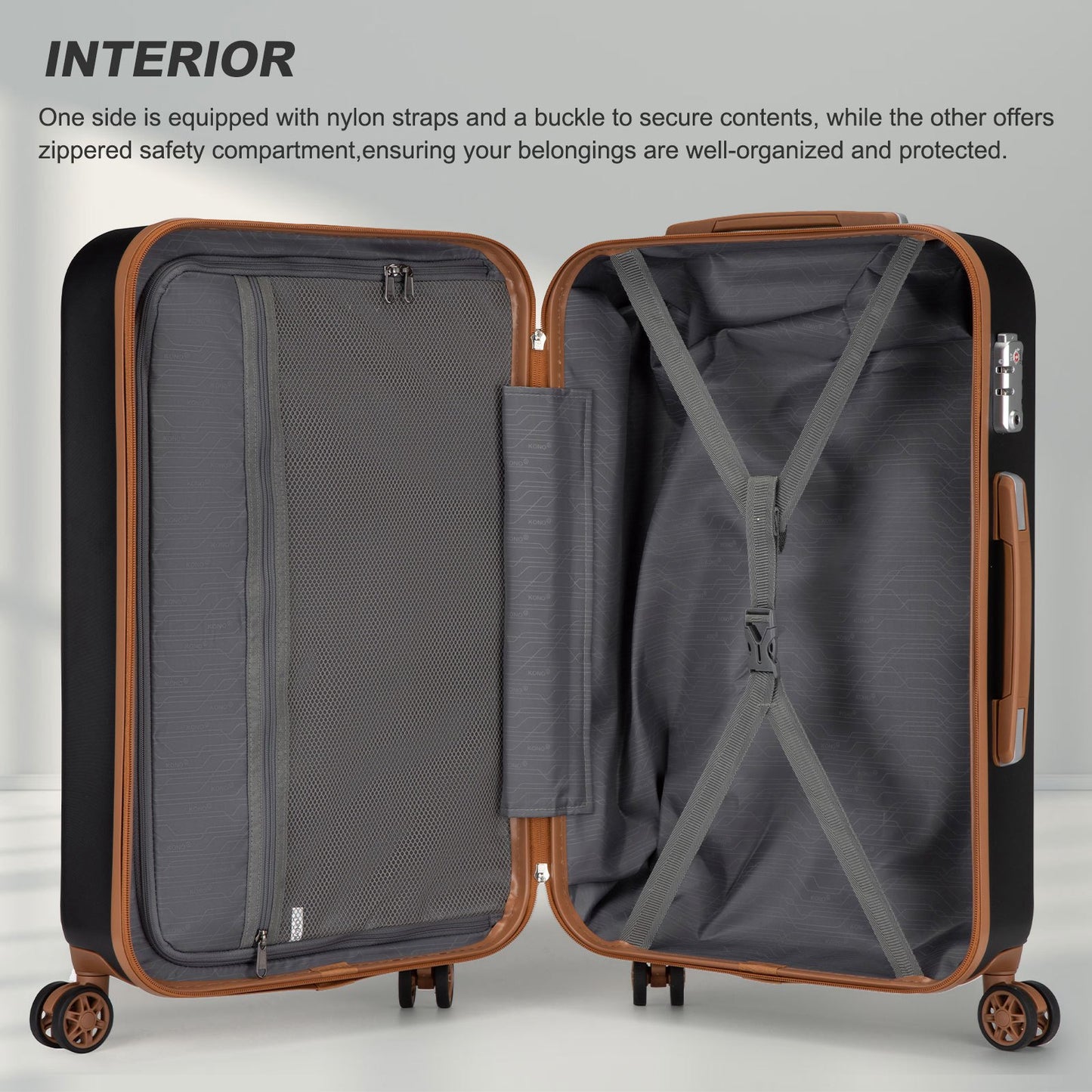 Set di 4 Valigie da 14/20/24/28 pollici Kono Elegante in ABS+PC a Pois con Guscio Rigido e Serratura TSA, Set di 4 Pezzi con Valigetta da Toilette, Bagagli da Viaggio Durevoli con Serratura TSA e Ruote Silenziose