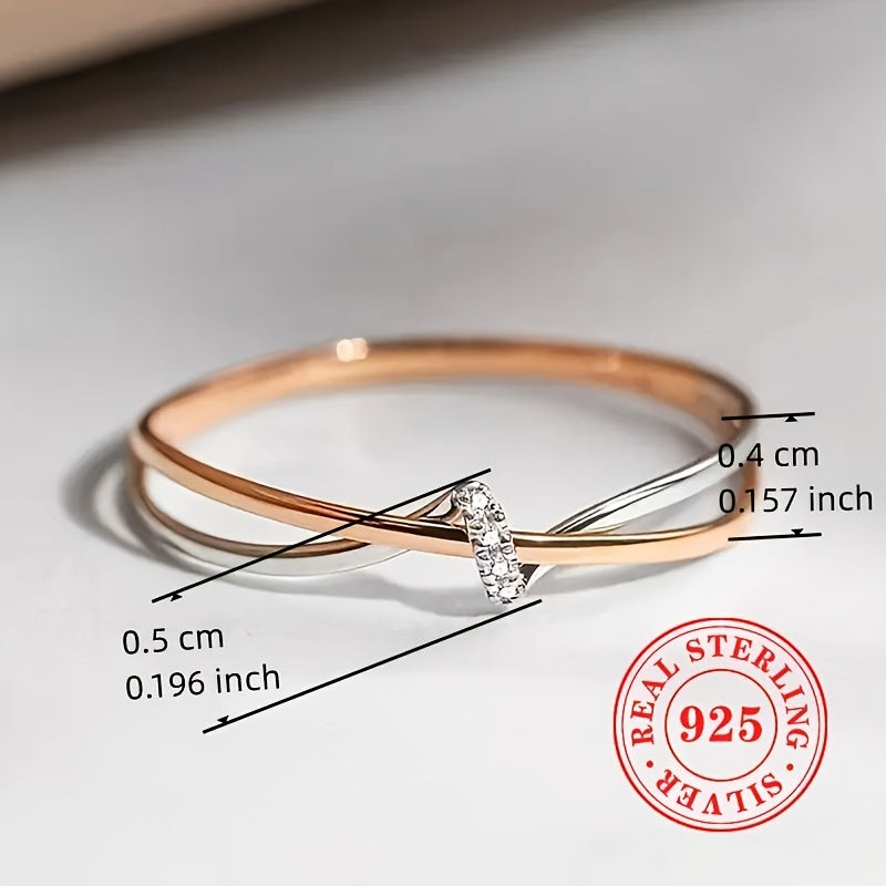 1pezzo READKISS Anello elegante S925 Sterling Silvery Double-Tone Twisted - Placcato in riodio, pietra natale di aprile, zircone cubico sintetico, gioiello versatile per tutti i giorni e feste