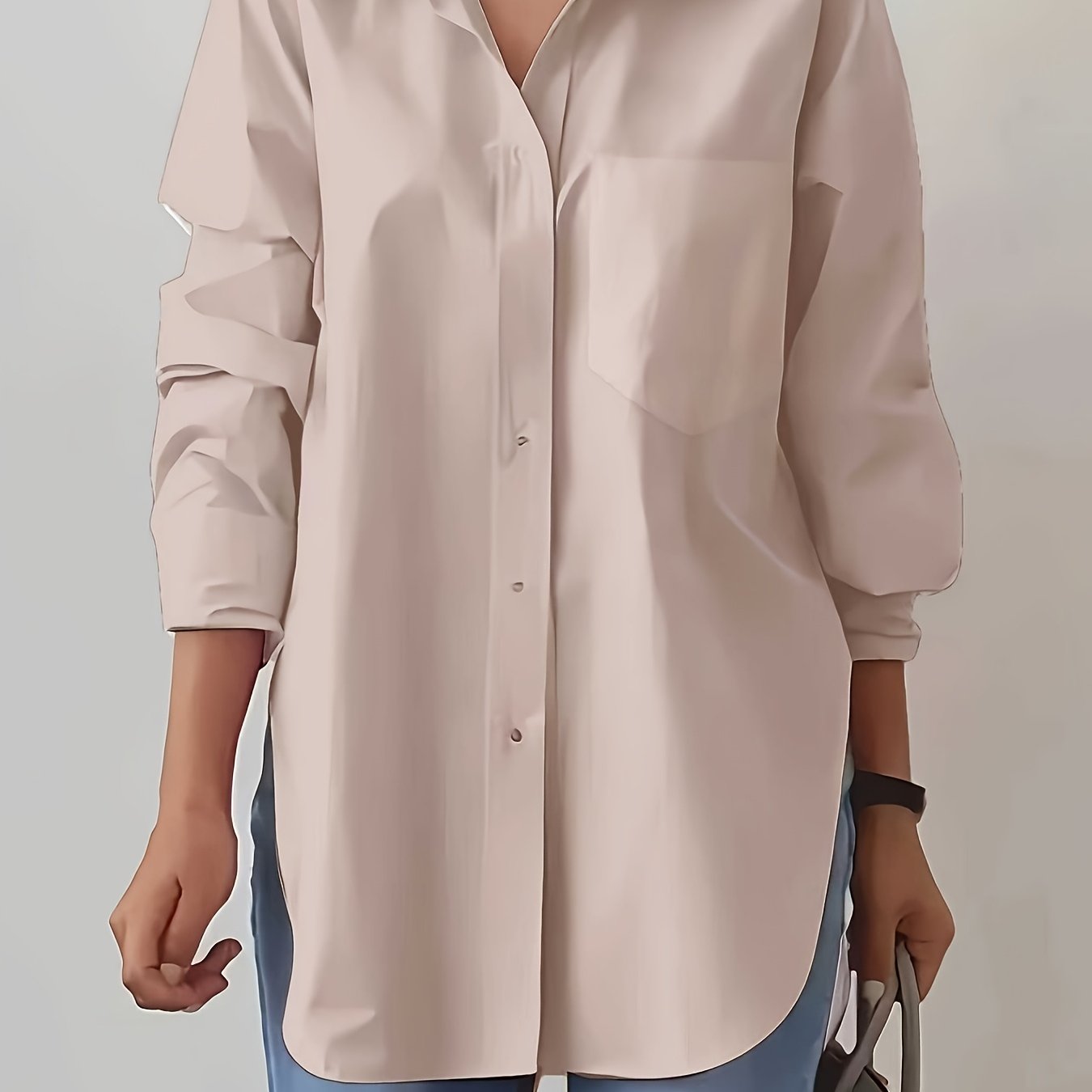 Women'S Elegant Solid Color Button-Up Shirt with Long Sleeves - Red, Casual Style, Perfect for Spring/Summer, Casual Attire|Elegant Buttonup|Long Sleeve Shirt